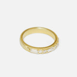 Angled side view of Milgrain Diamond & Baguette Band by tmrw days