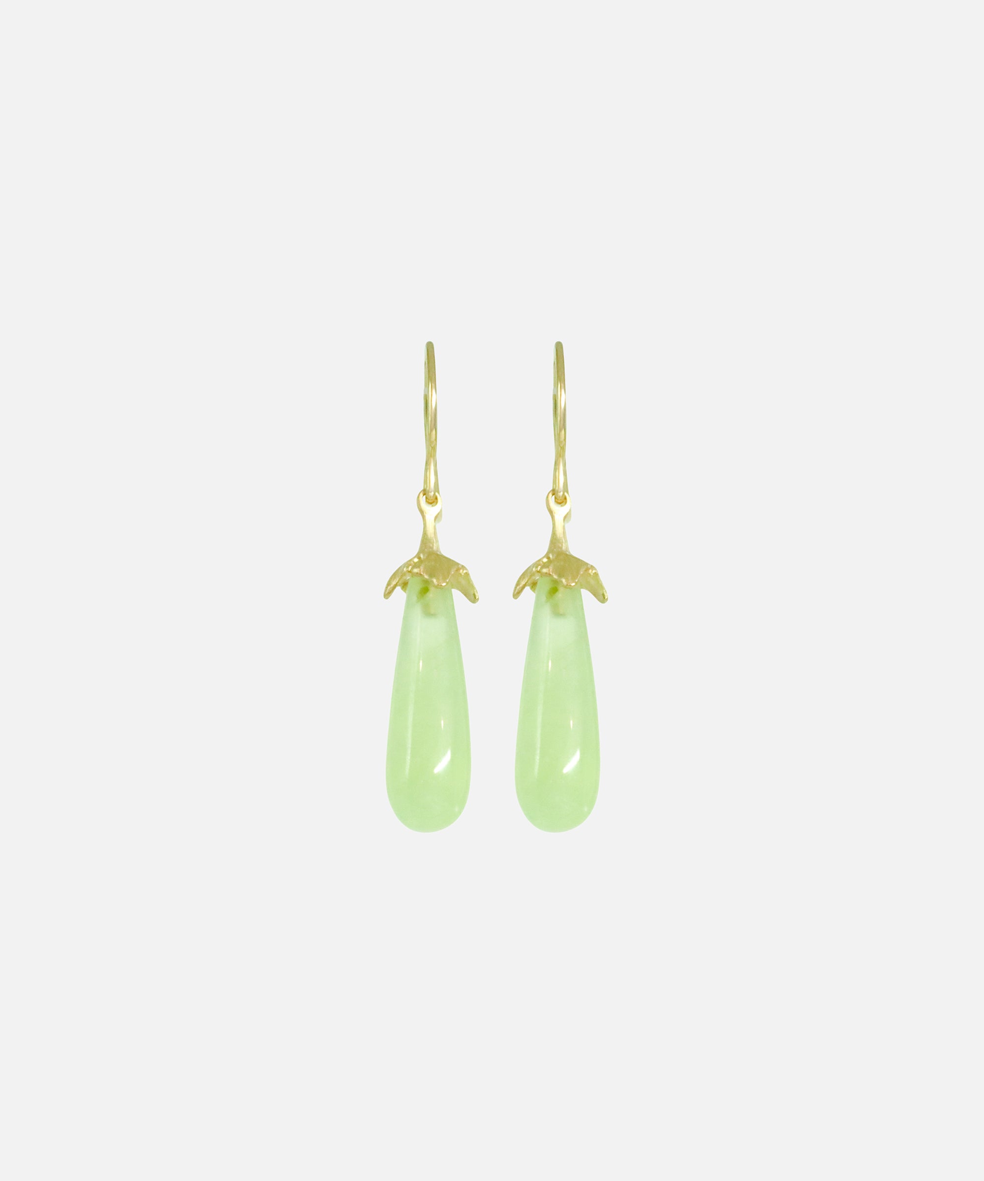 Front view of Little Mirror Bead Drops / Green Prehnite by O Channell Designs