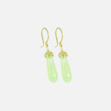Angled side view of Little Mirror Bead Drops / Green Prehnite by O Channell Designs