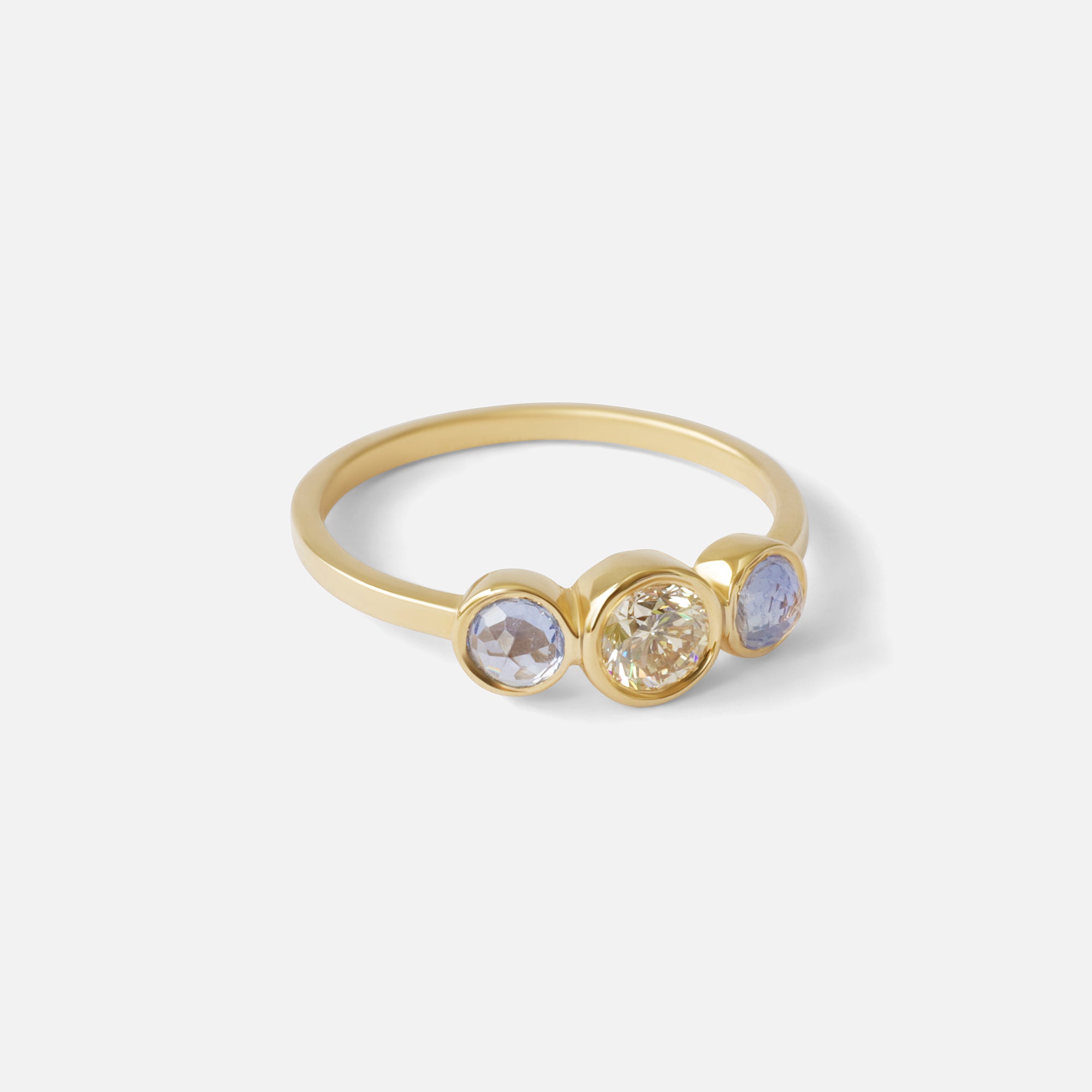 Diamond and Rose Cut Sapphire / 3 Stone Ring By Nishi in ENGAGEMENT Category
