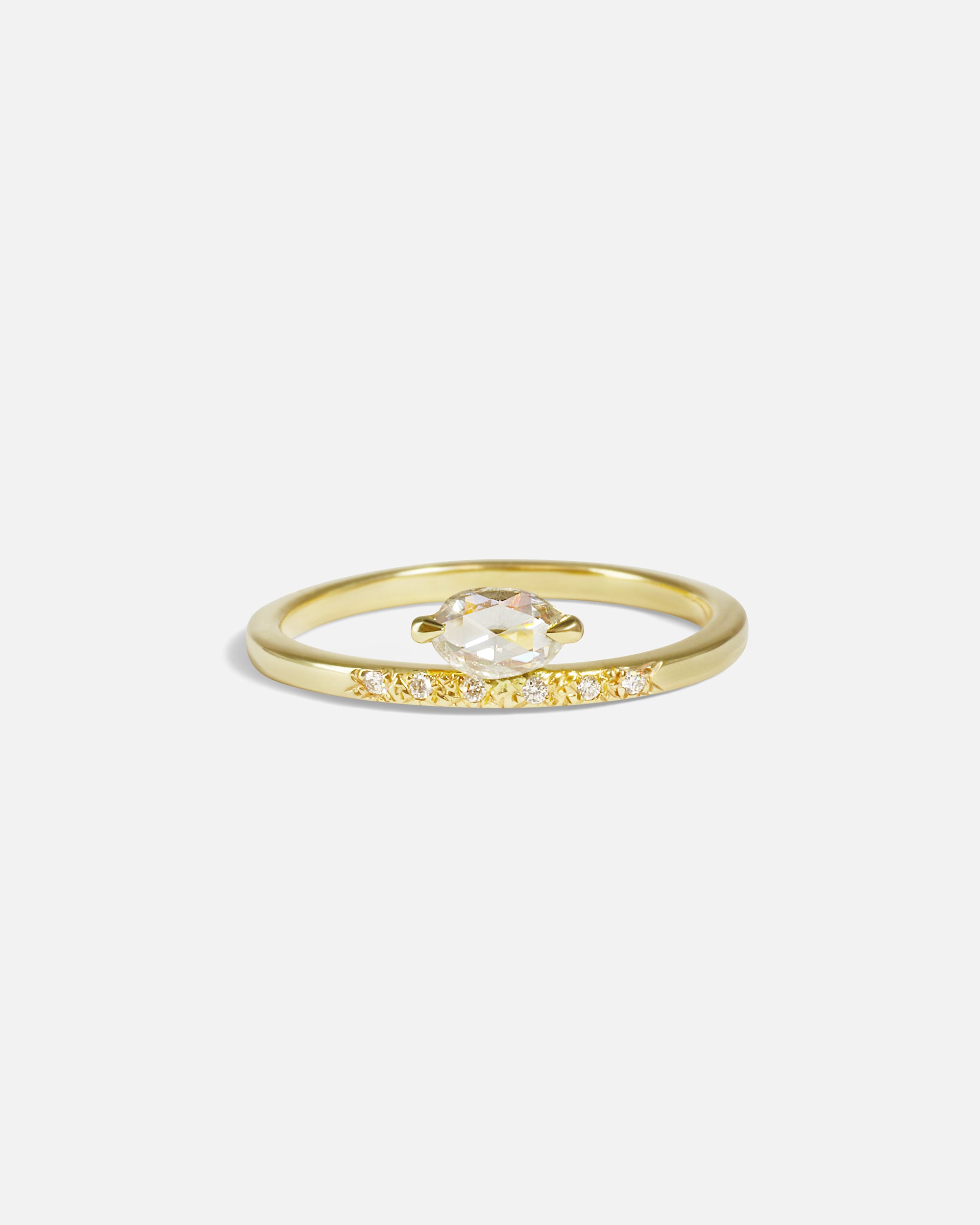 Front view of Rose Cut Pear Diamond Ring by Nishi
