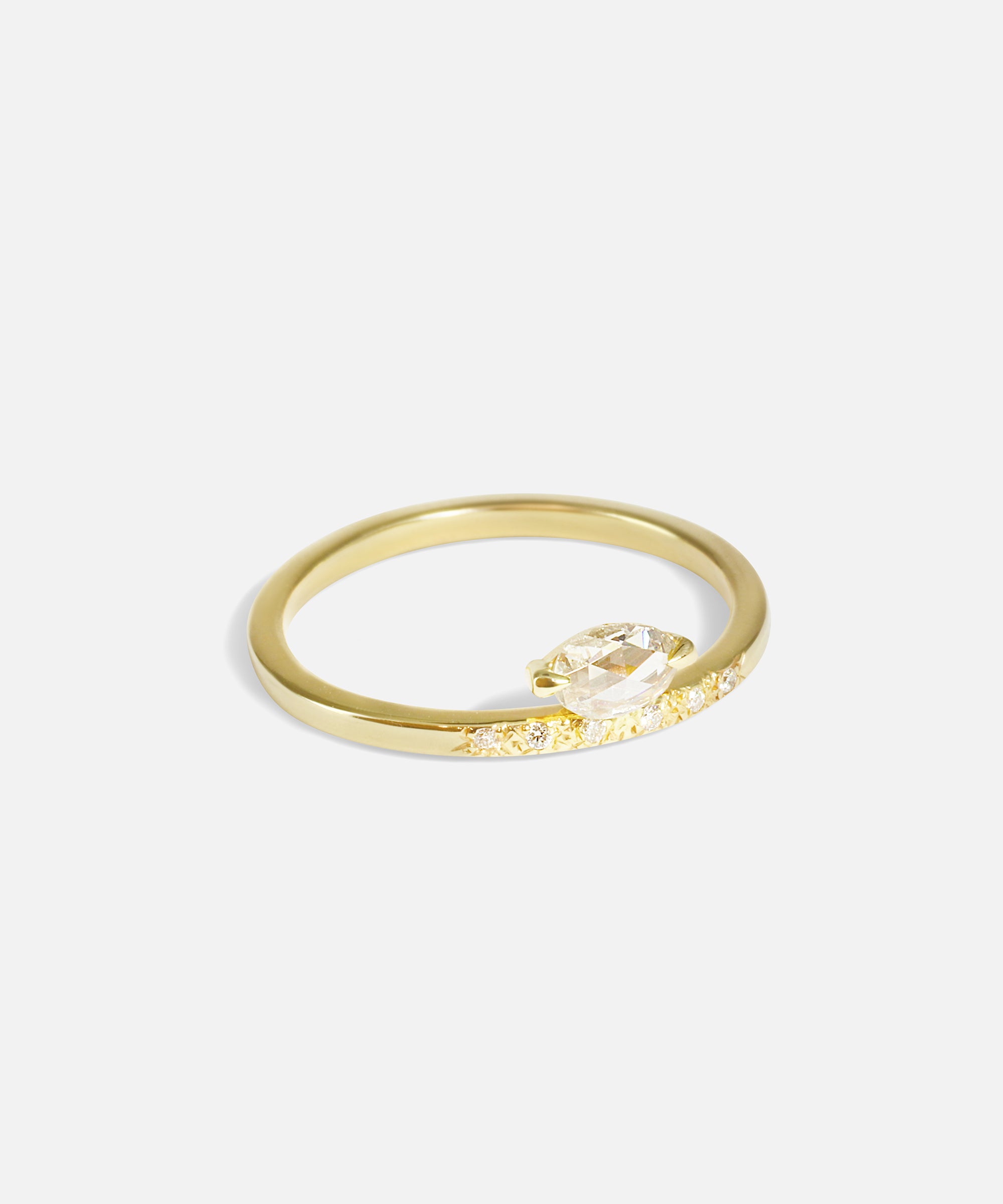 Side view of Rose Cut Pear Diamond Ring by Nishi
