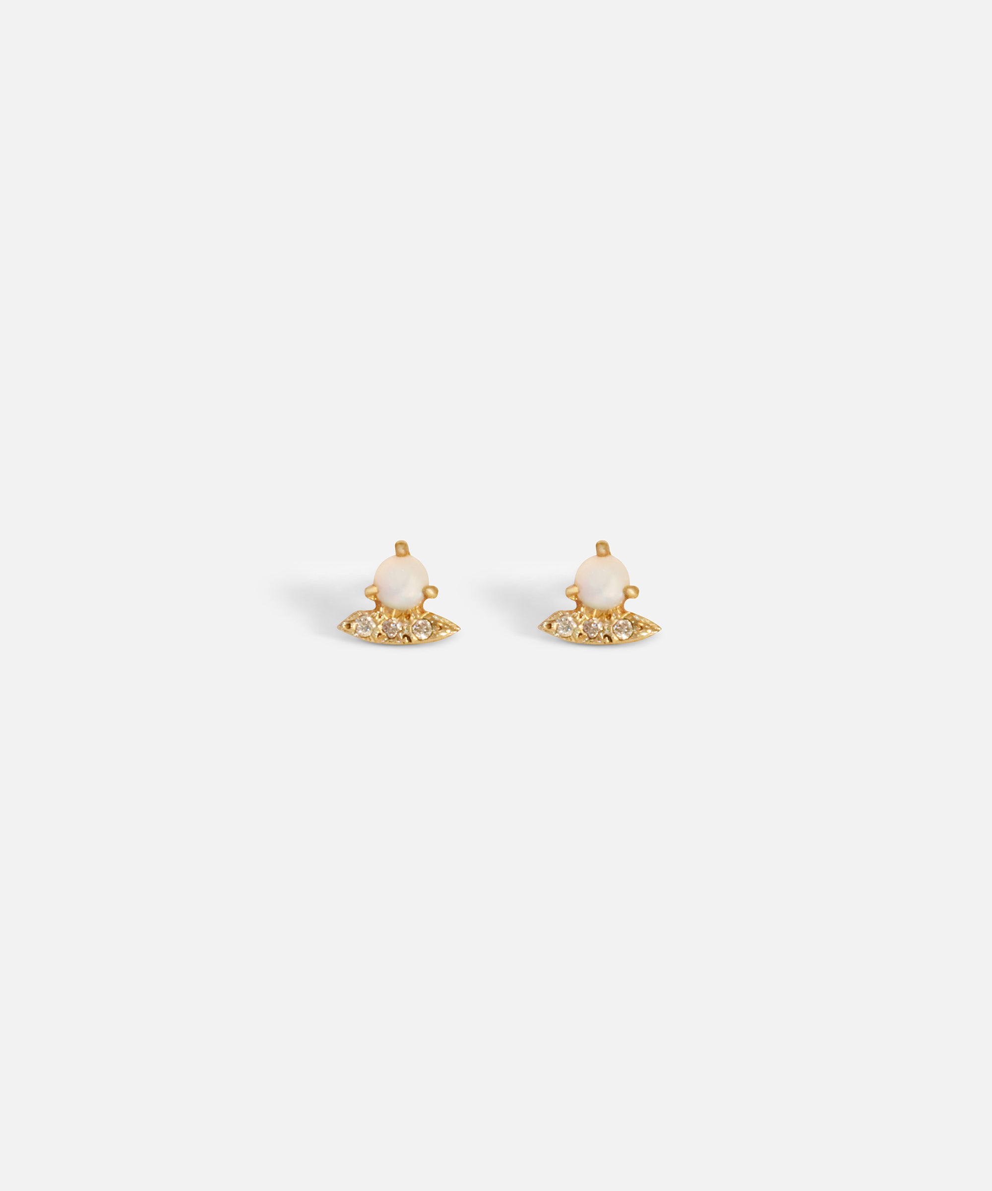 Front view of Opal and Diamond Studs by Nishi