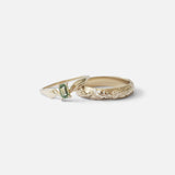 Front view of 2mm Hammered Band stacked with an engagement ring by O Channell Designs