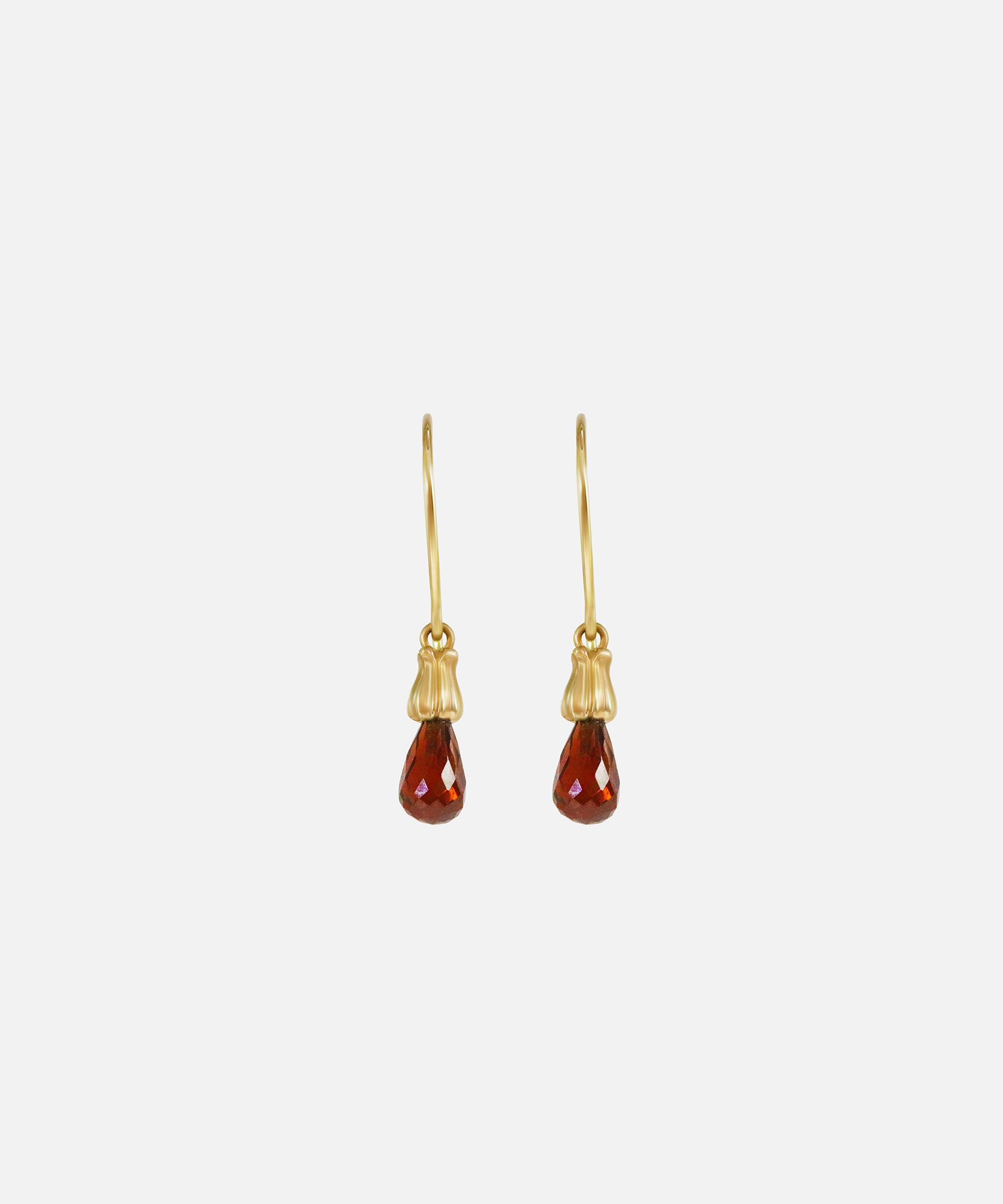 Front view of Little Mirror Bead Drops with Garnet