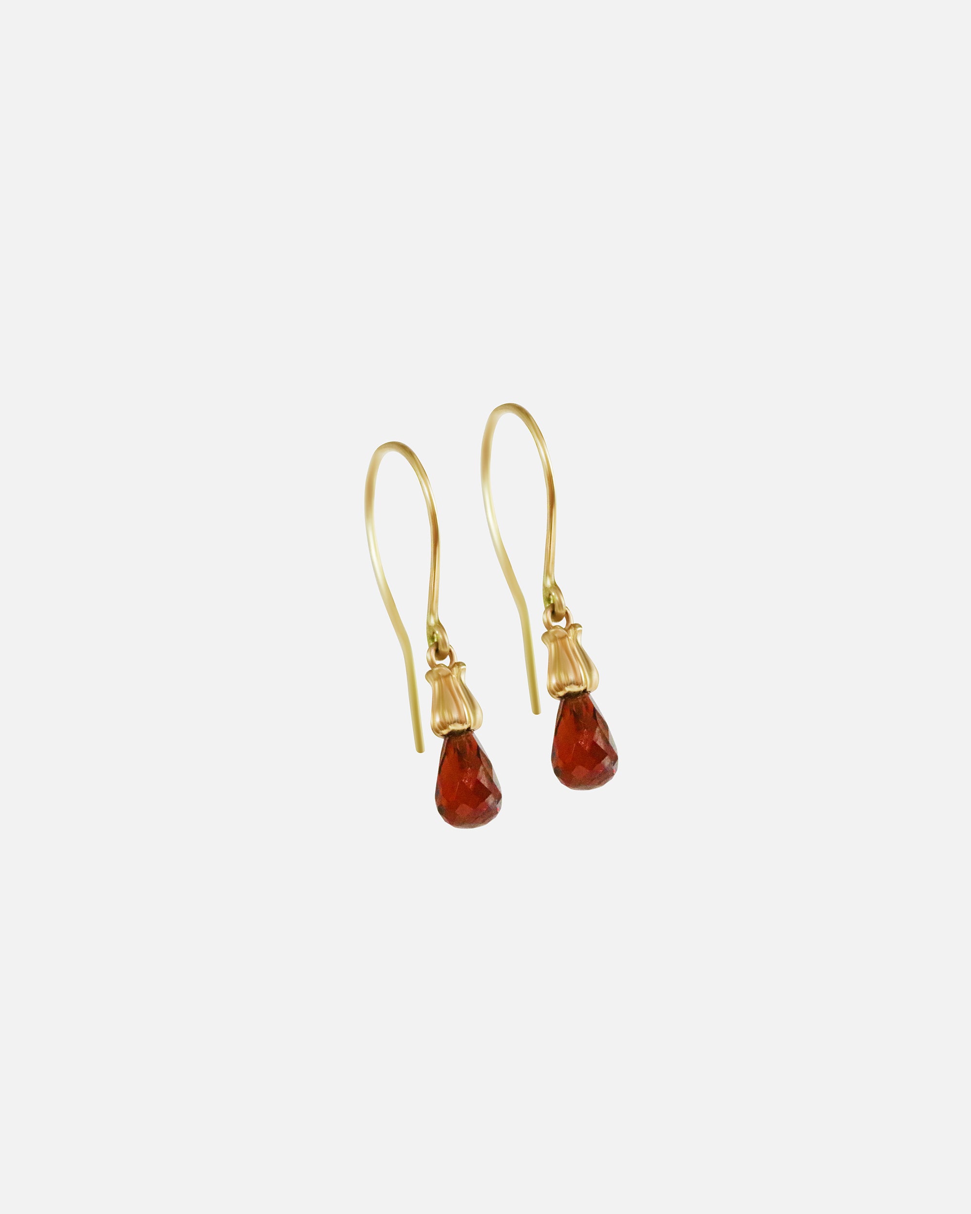 Side view of Little Mirror Bead Drops with Garnet