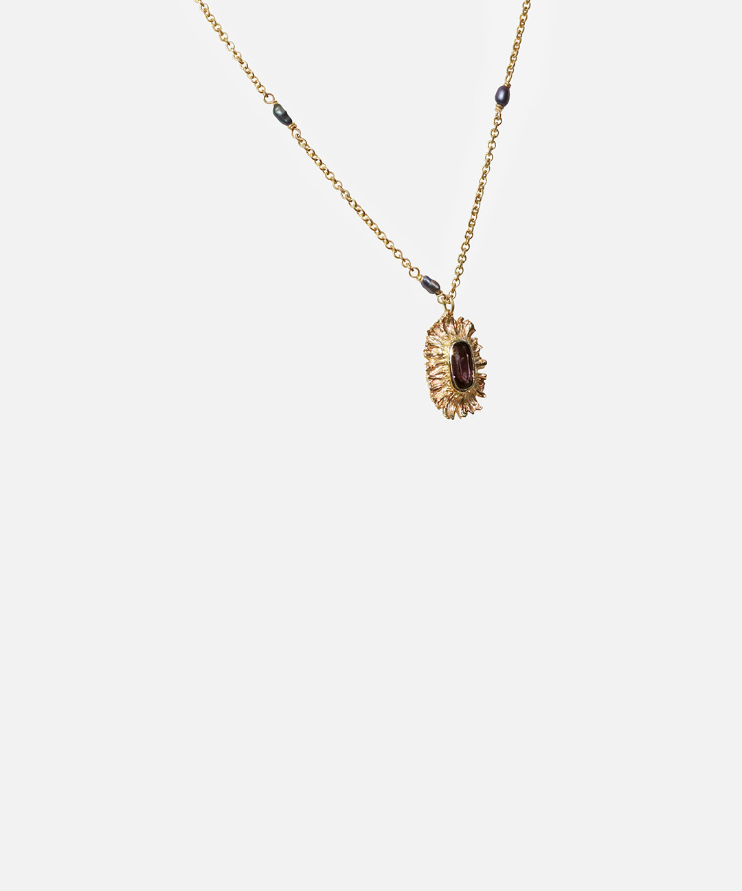 Side view of Spinel and Pearl Necklace