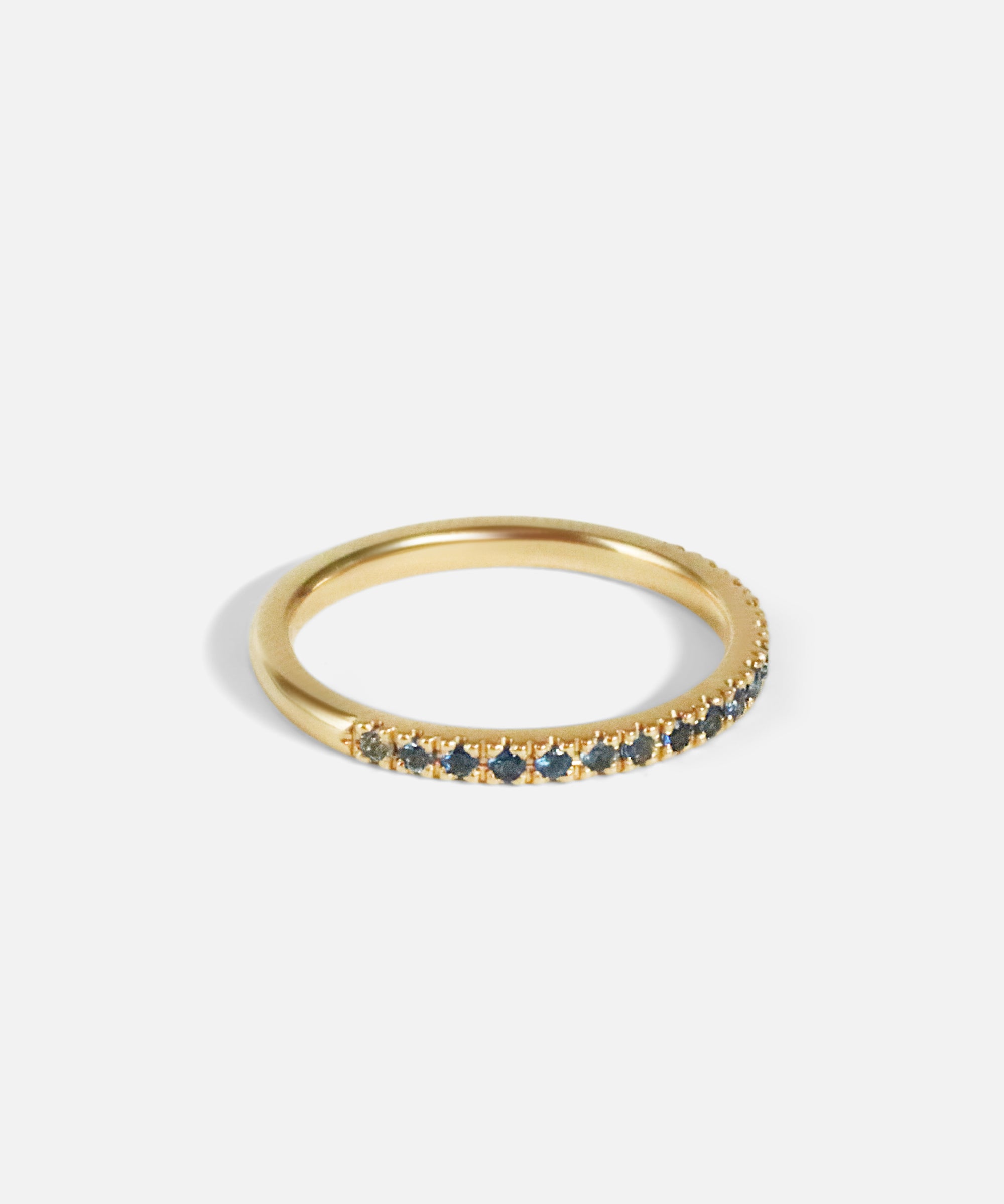 Angled side view of Standard Pavé Band / Sapphire by O Channell Designs