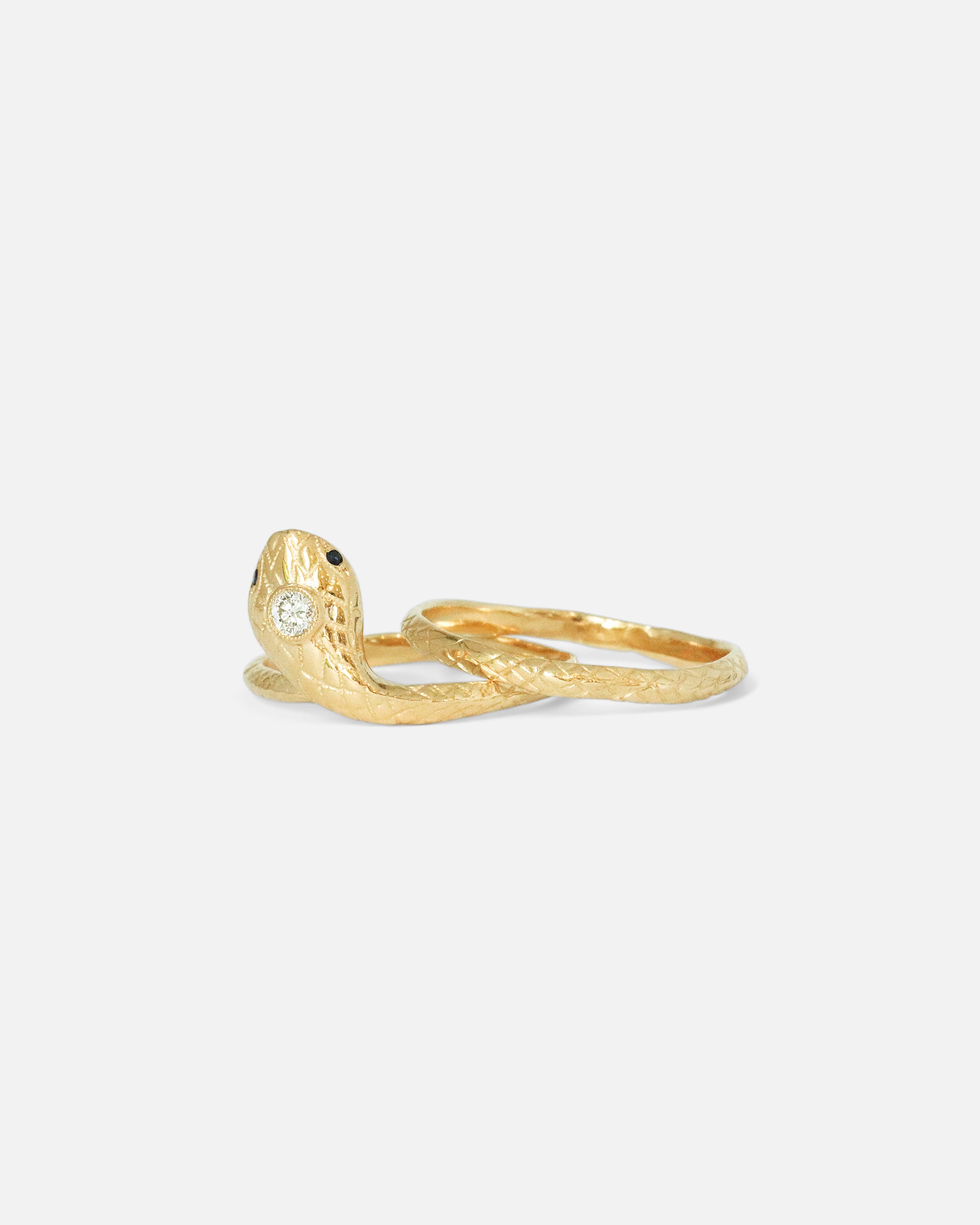 Alternative partially stacked front view of Ornata Ophidia Lab Diamond Bridal Set / Engagement Ring & Shadow Band by Ides