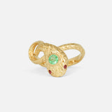 Front view of Ornata Ophidia Mini Stacking Ring / Green Emerald by Ides