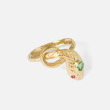 Side view of Ornata Ophidia Mini Stacking Ring / Green Emerald by Ides