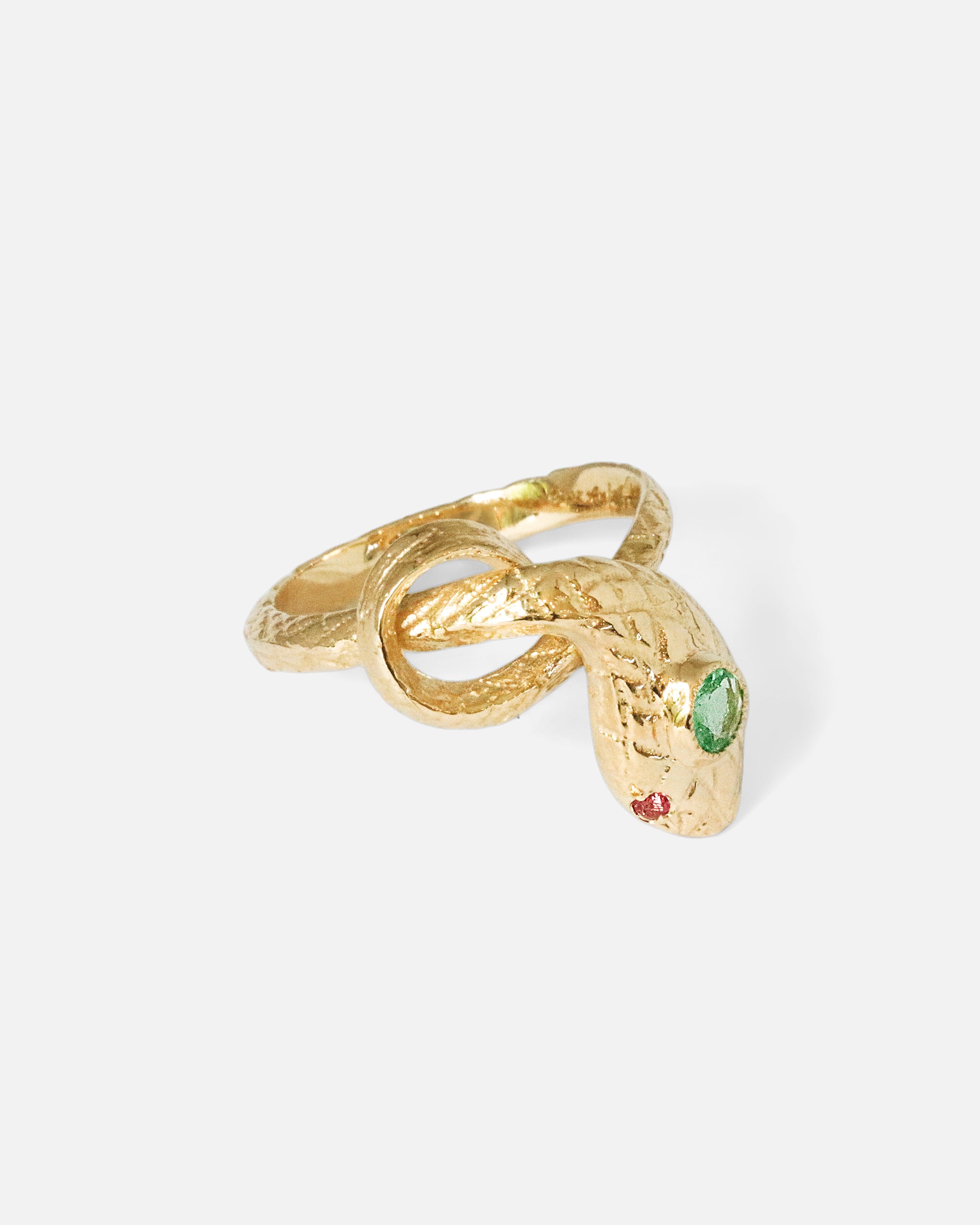 Side view of Ornata Ophidia Mini Stacking Ring / Green Emerald by Ides