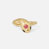 Front view of Ornata Ophidia Mini Stacking Ring / Pinky Ruby by Ides