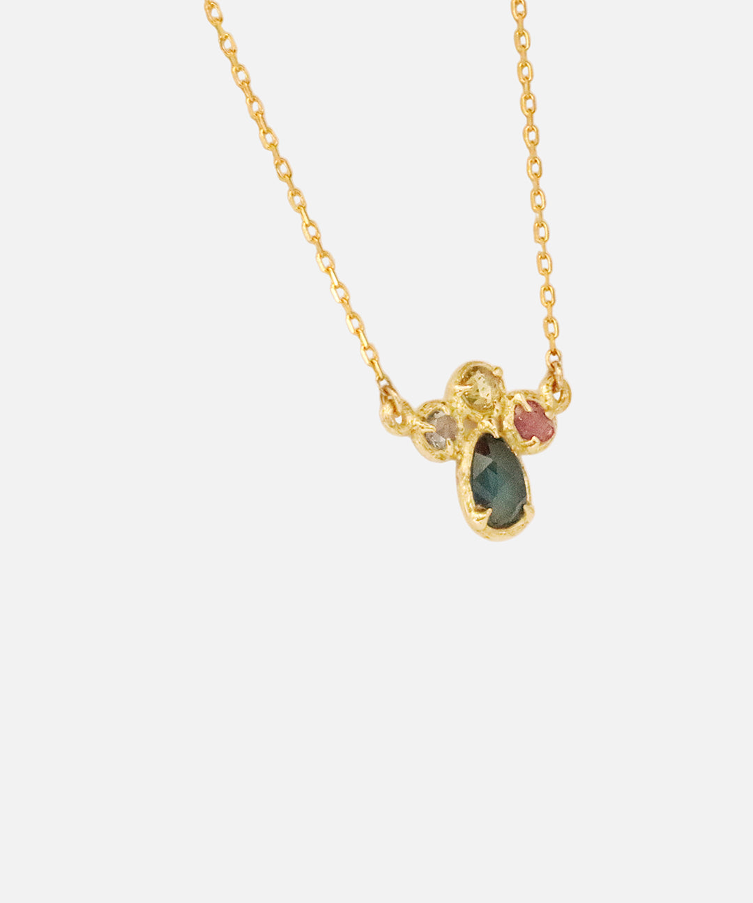 Side view of Silk 4 Stones / Multi Color Sapphires Necklace by Hiroyo Jewelry