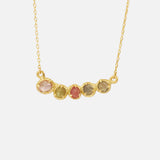 Front view of Silk 5 Stones / Multi Color Sapphire Necklace by Hiroyo Jewelry