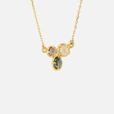 Side view of Silk 3 Stones / Multi Color Sapphires Necklace by Hiroyo Jewelry
