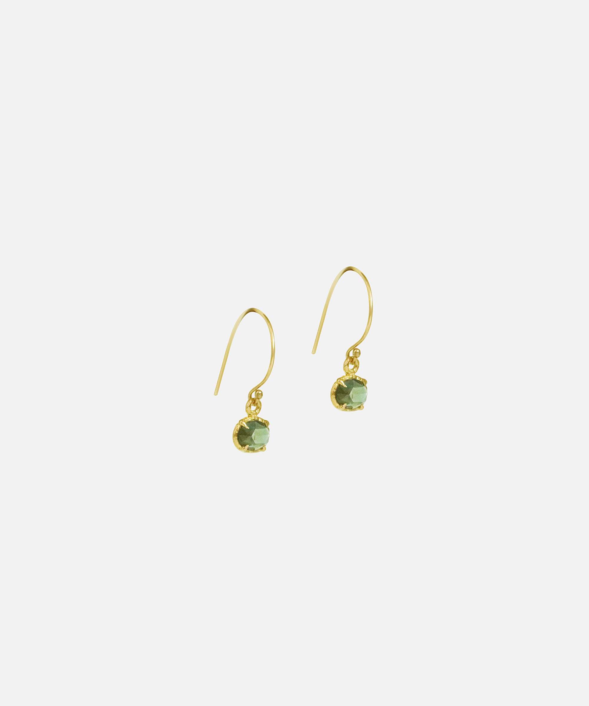 Angled side view of Silk / Moss Earrings by Hiroyo