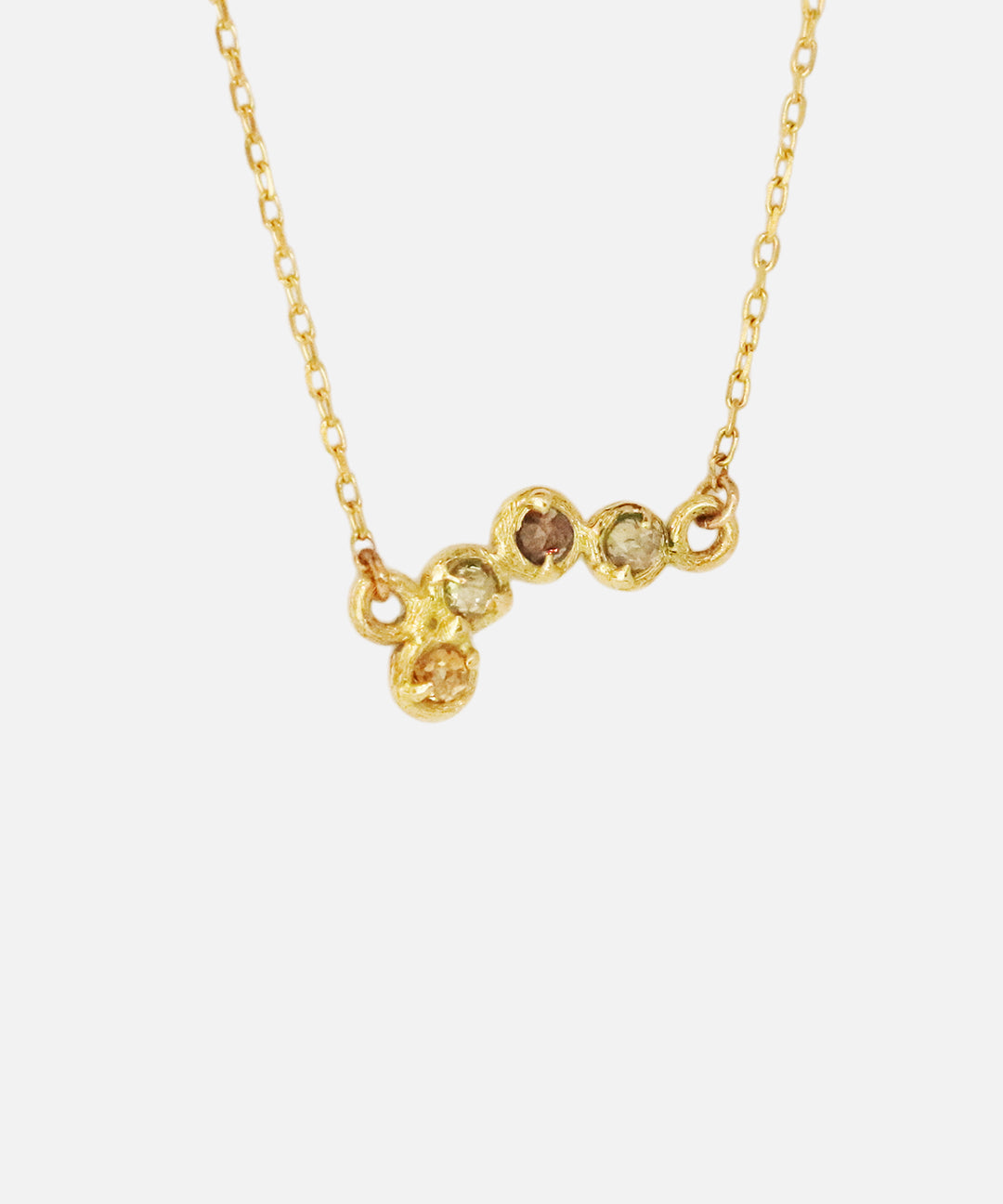 Side view of Silk 4 Stones / Multi Color Diamonds Necklace by Hiroyo Jewelry