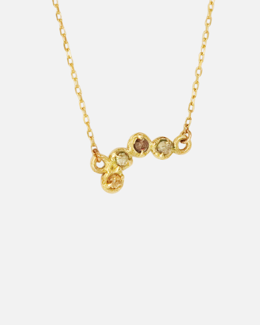 Side view of Silk 4 Stones / Multi Color Diamonds Necklace by Hiroyo Jewelry