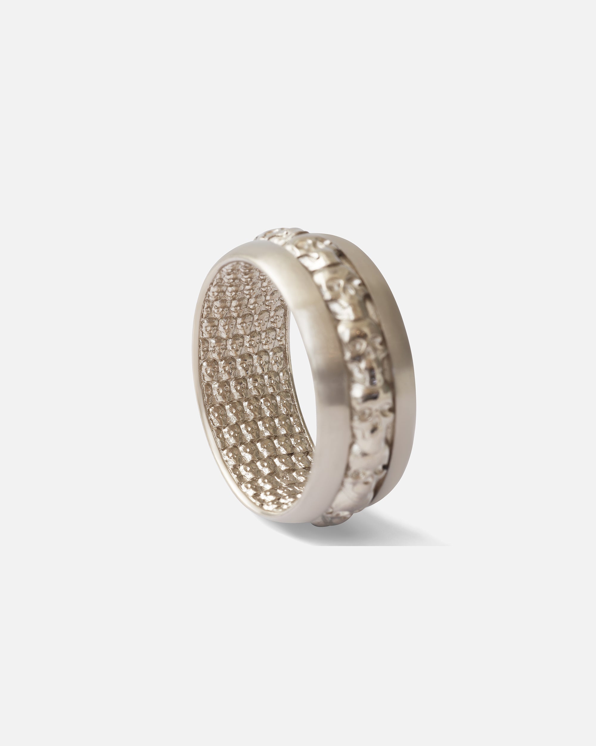 Angled side view focusing on inner engravings of Above and Below Band / Wide