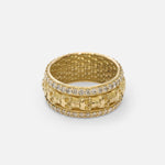Angled front view of Skulls In A Line Band / Pave White Diamonds showcasing out details by Fitzgerald Jewelry