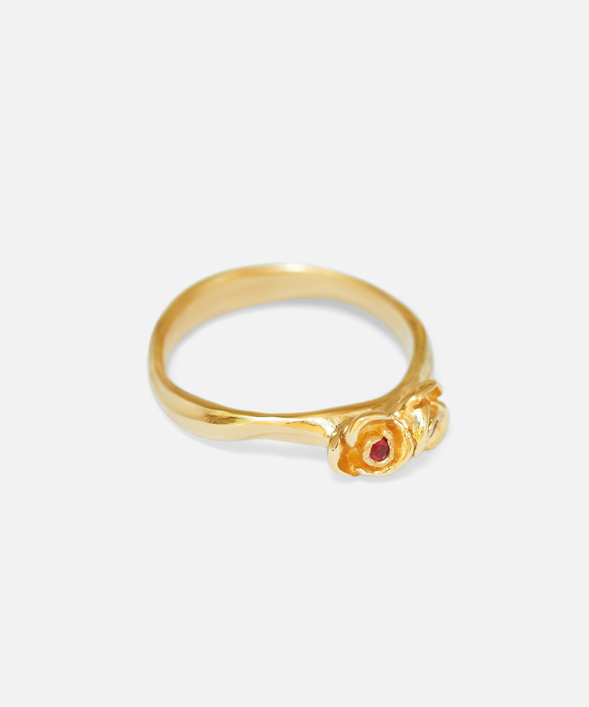 Angled side view of Two Roses Ring by Young Sun Song