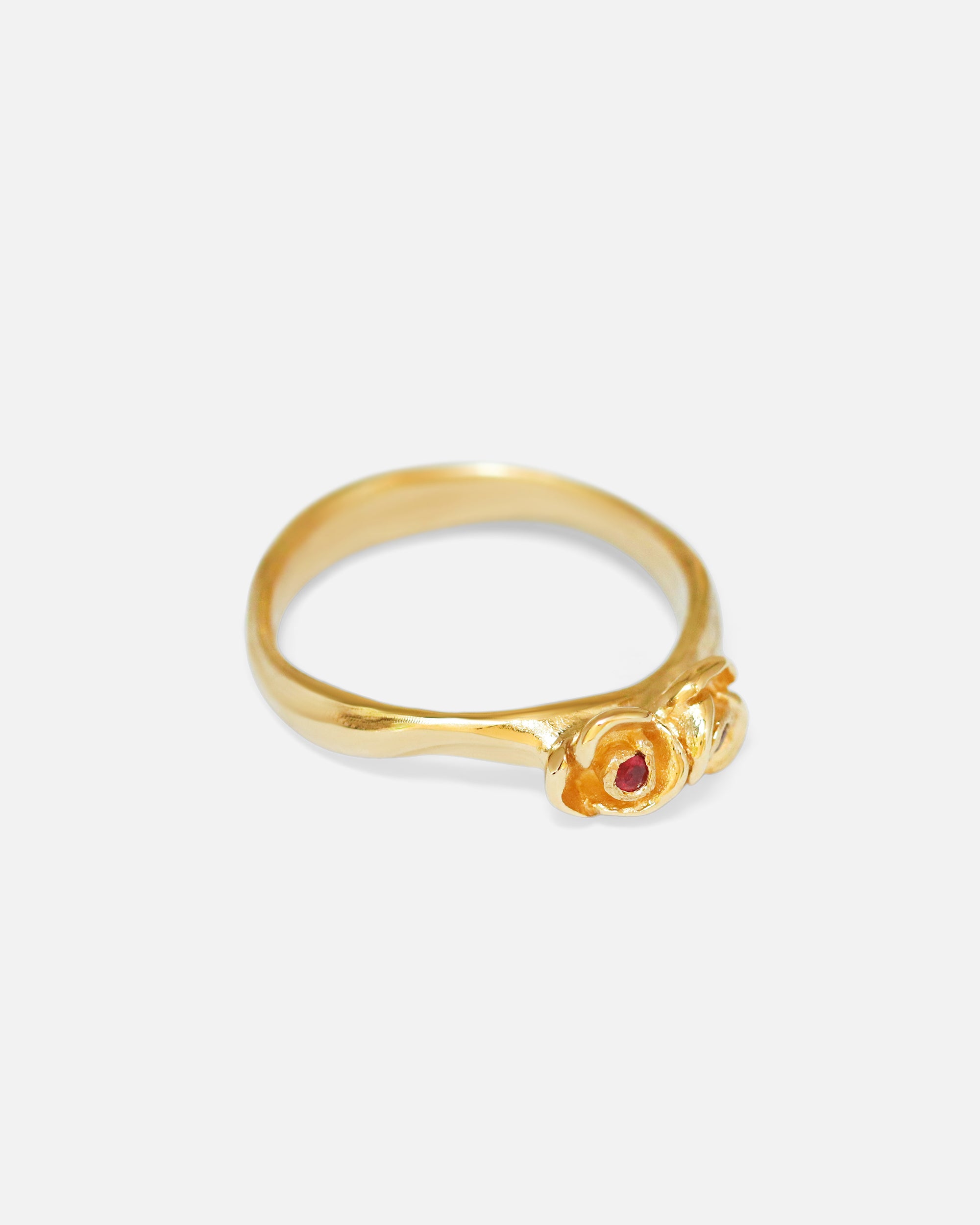 Angled side view of Two Roses Ring by Young Sun Song