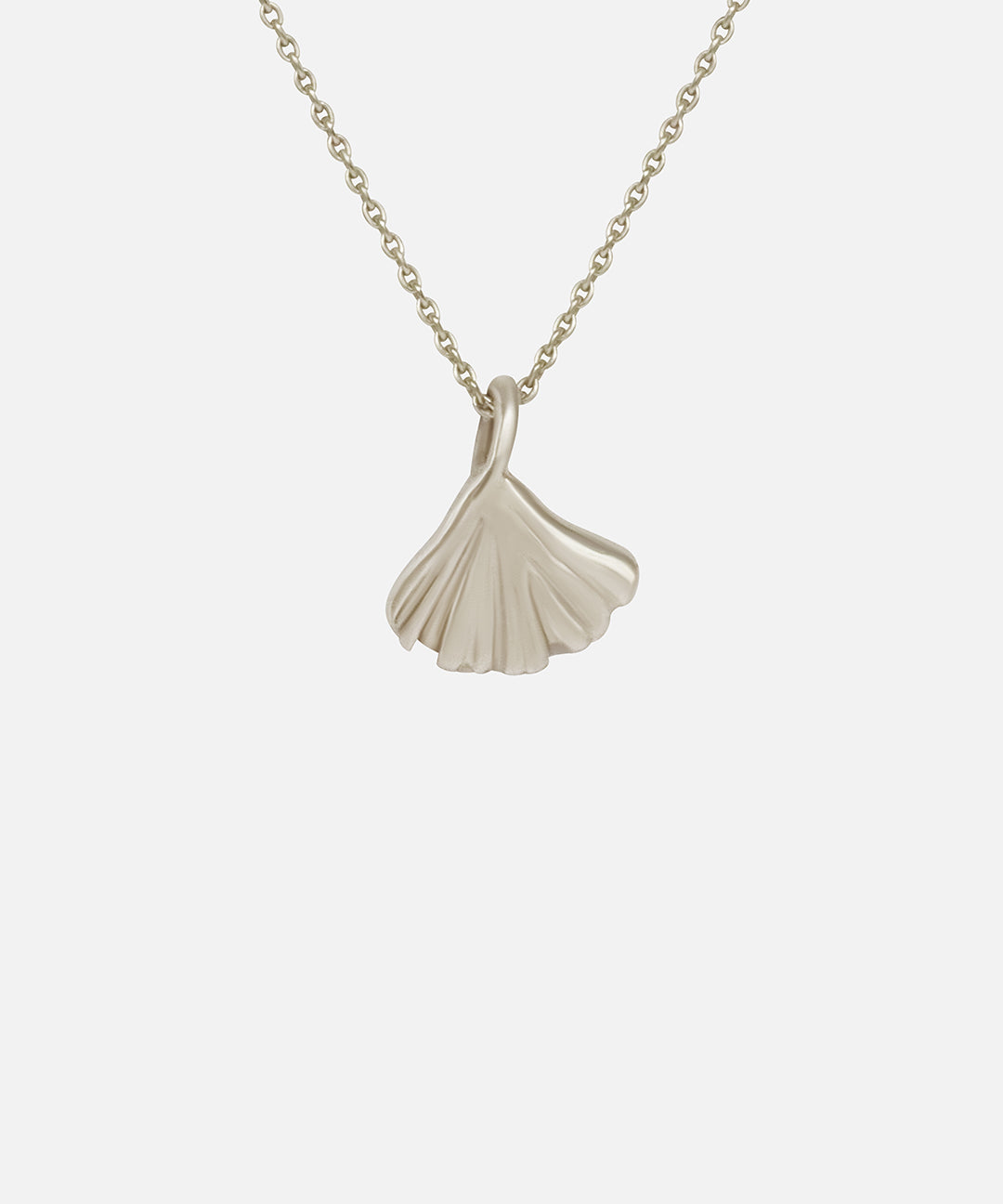 Front view of Ginkgo Necklace in 14k white gold