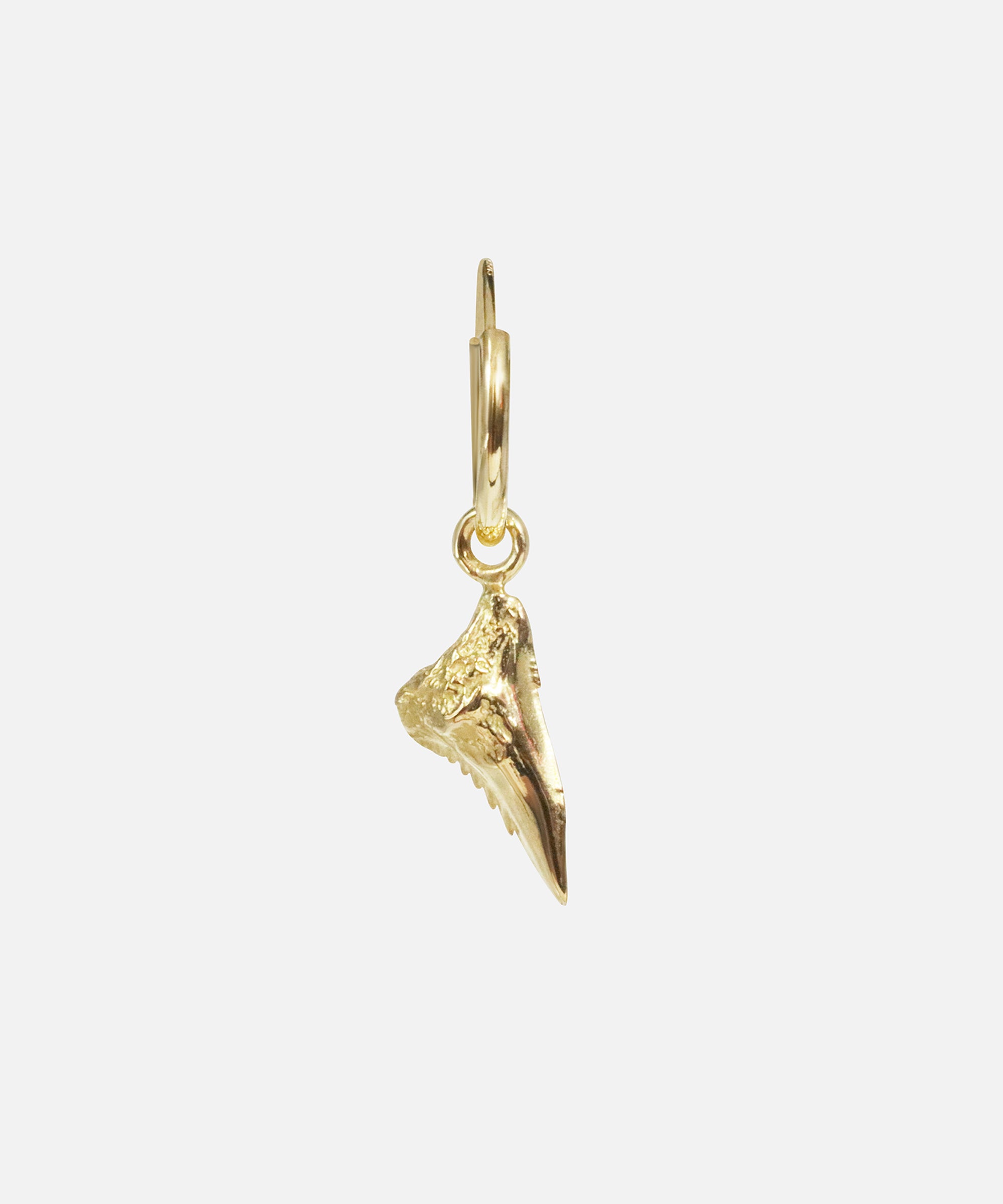 Front view of Mini Mega Ripper Charm & Huggie Hoop in 14k yellow gold by Ides