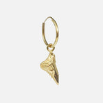 Side view of Mini Mega Ripper Charm & Huggie Hoop in 14k yellow gold by Ides