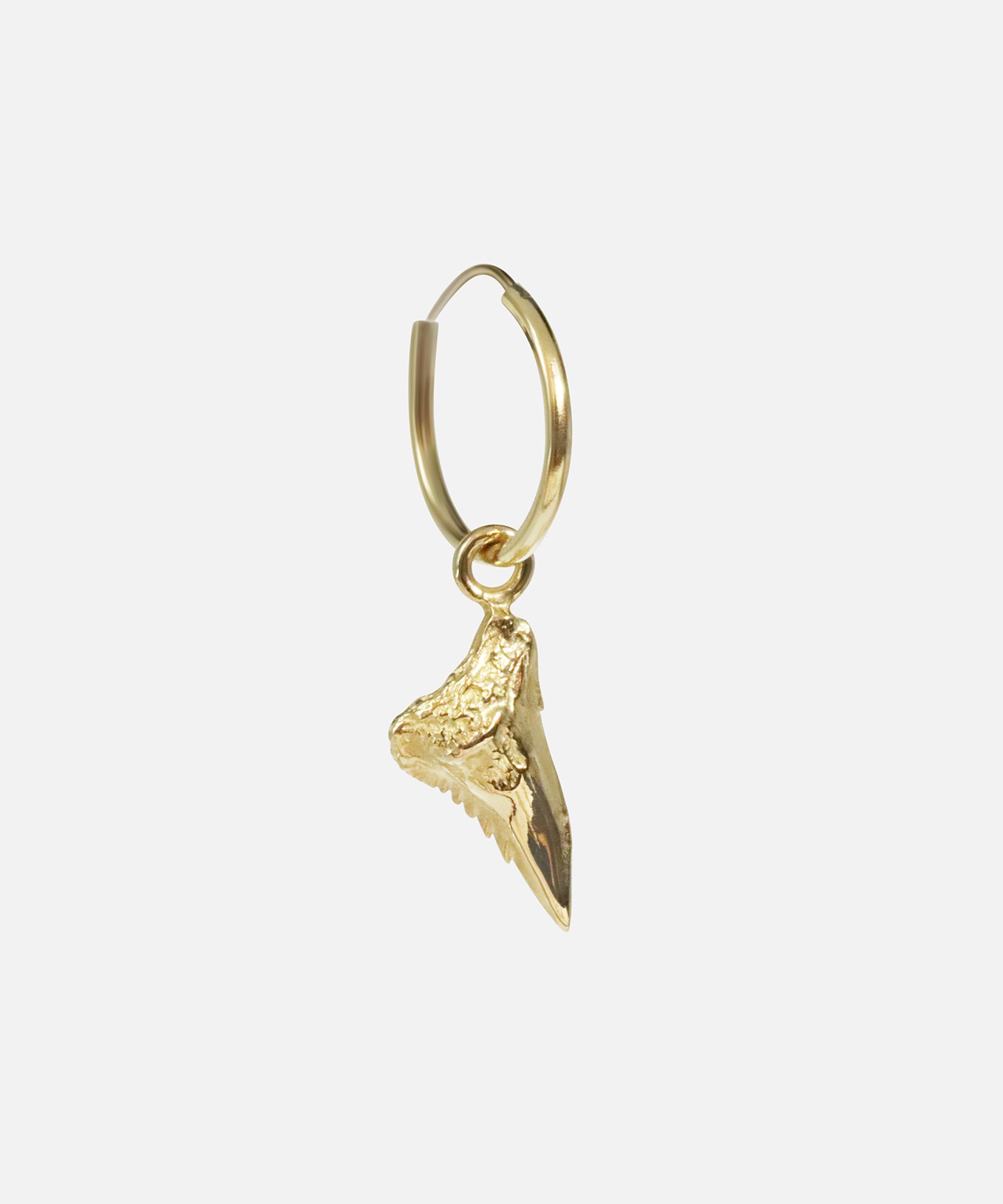 Side view of Mini Mega Ripper Charm & Huggie Hoop in 14k yellow gold by Ides