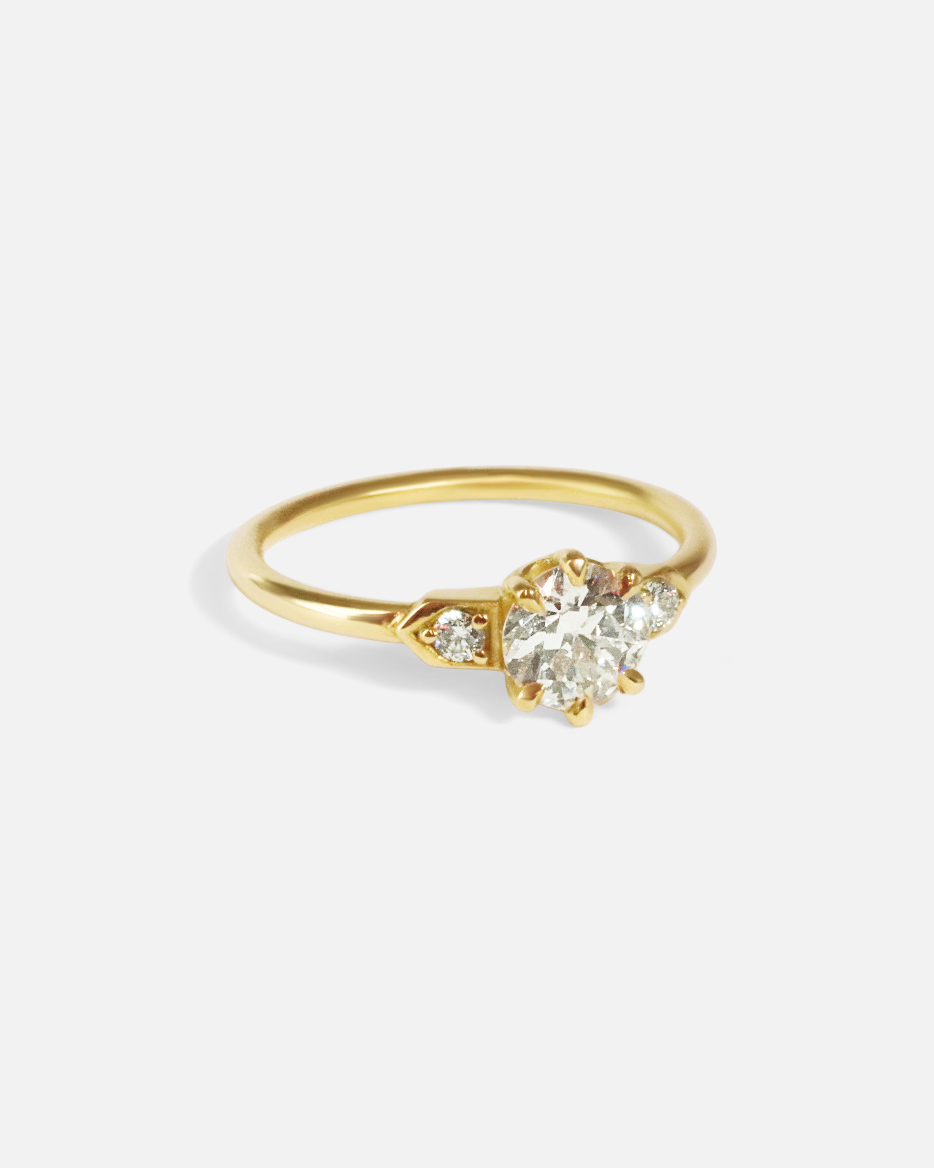 Side view of Six Prong Old European Cut Diamond Ring by Nishi