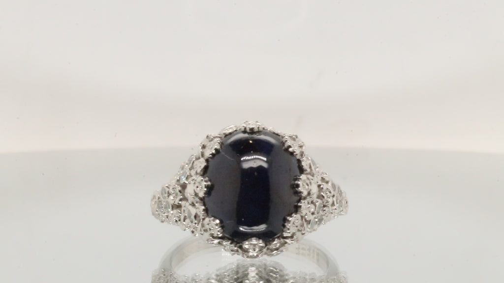 360 degree view of the Skulls & Flowers / Sapphire & Diamond Ring by Fitzgerald Jewelry