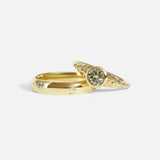 Stacked view of Hunny Ring in 14k yellow gold and Speckle Ring in 14k yellow gold by tmrw days