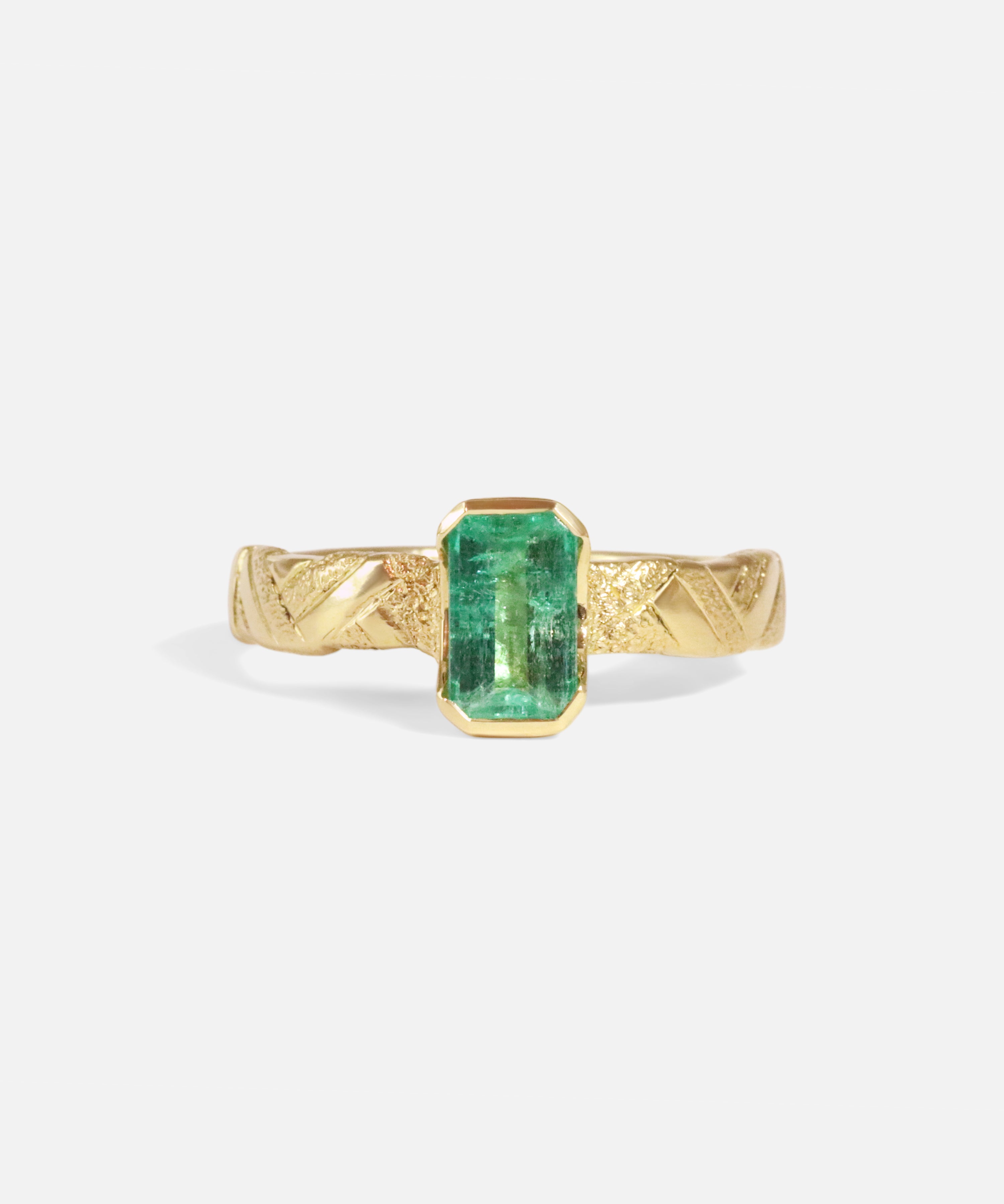 Front view of Paths / Columbian Emerald Ring by Young Sun Song