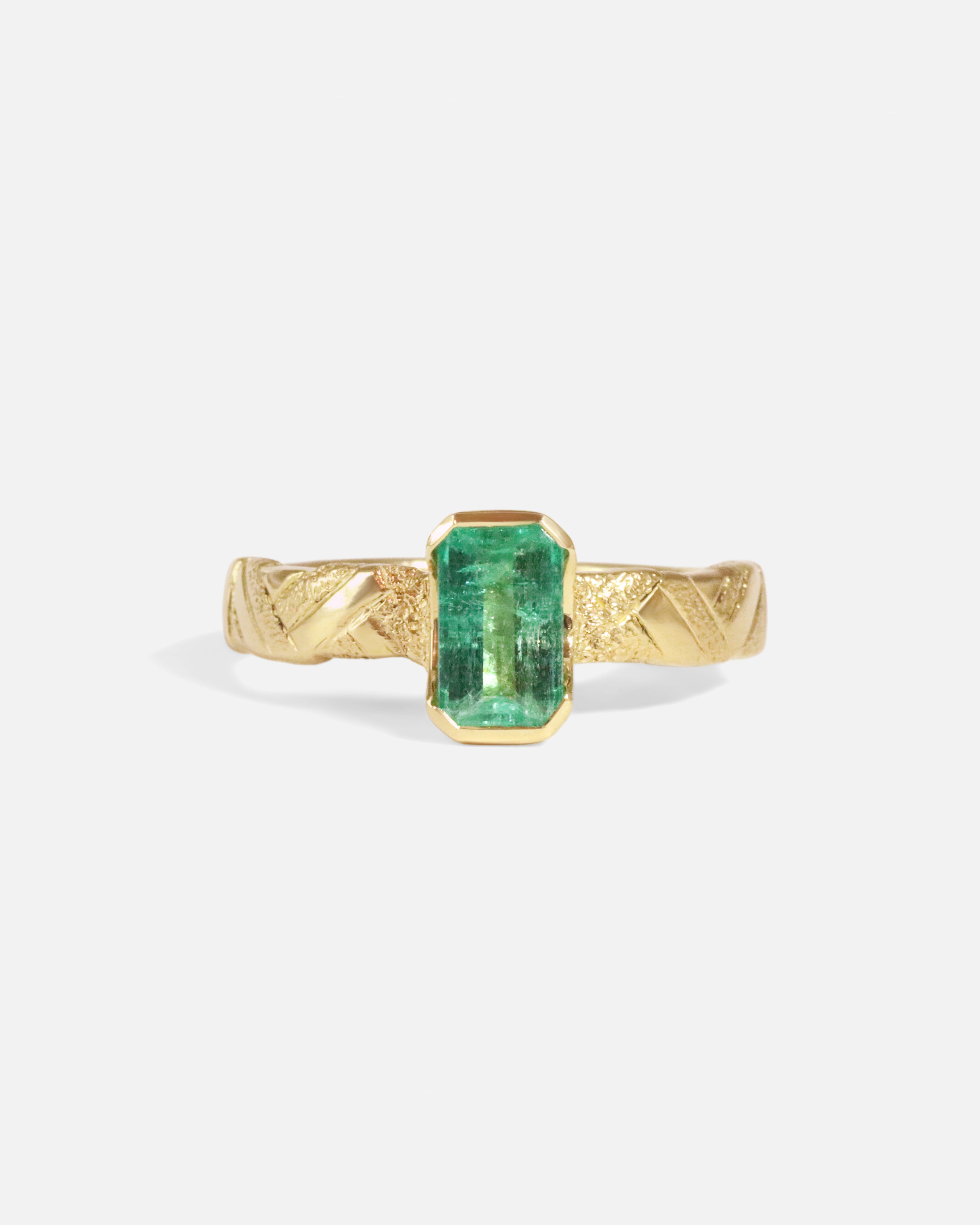 Front view of Paths / Columbian Emerald Ring by Young Sun Song