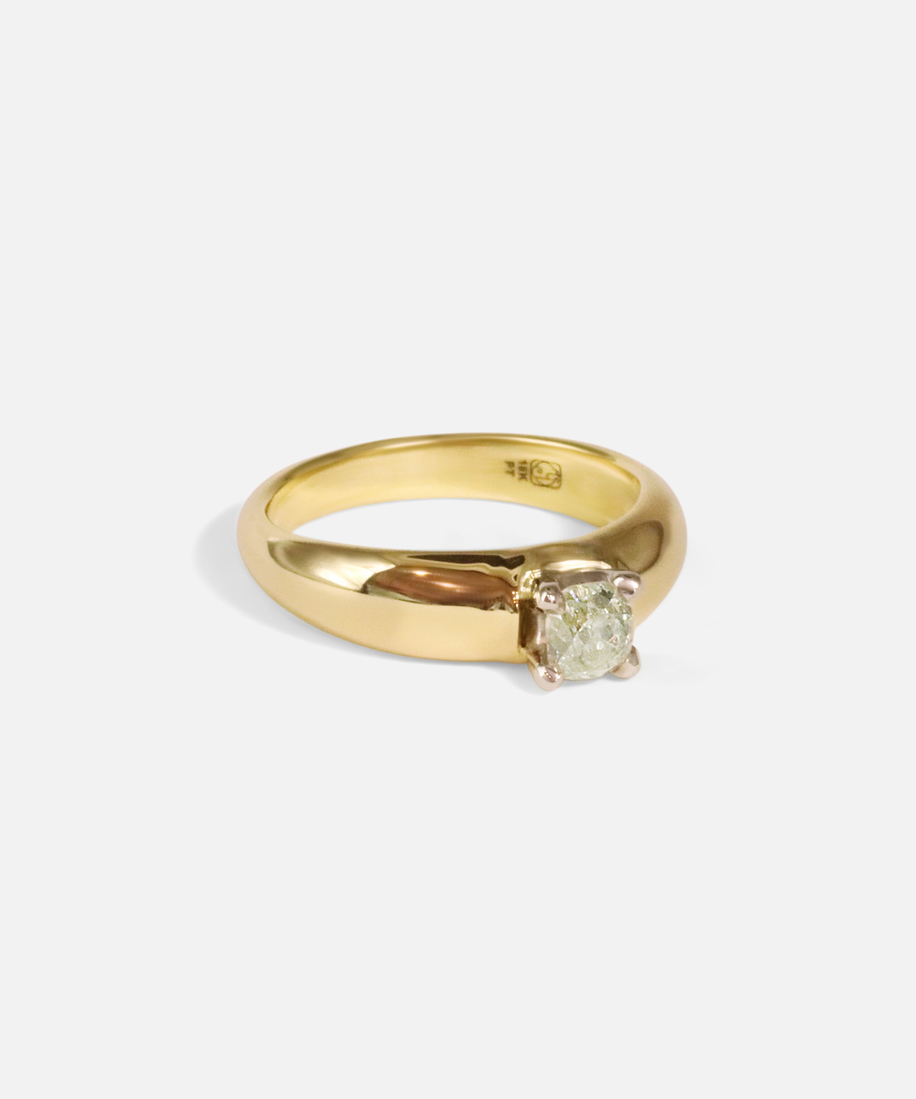 Angled side view of Soft Crest / Old Mine Cut Diamond Ring by Young Sun Song
