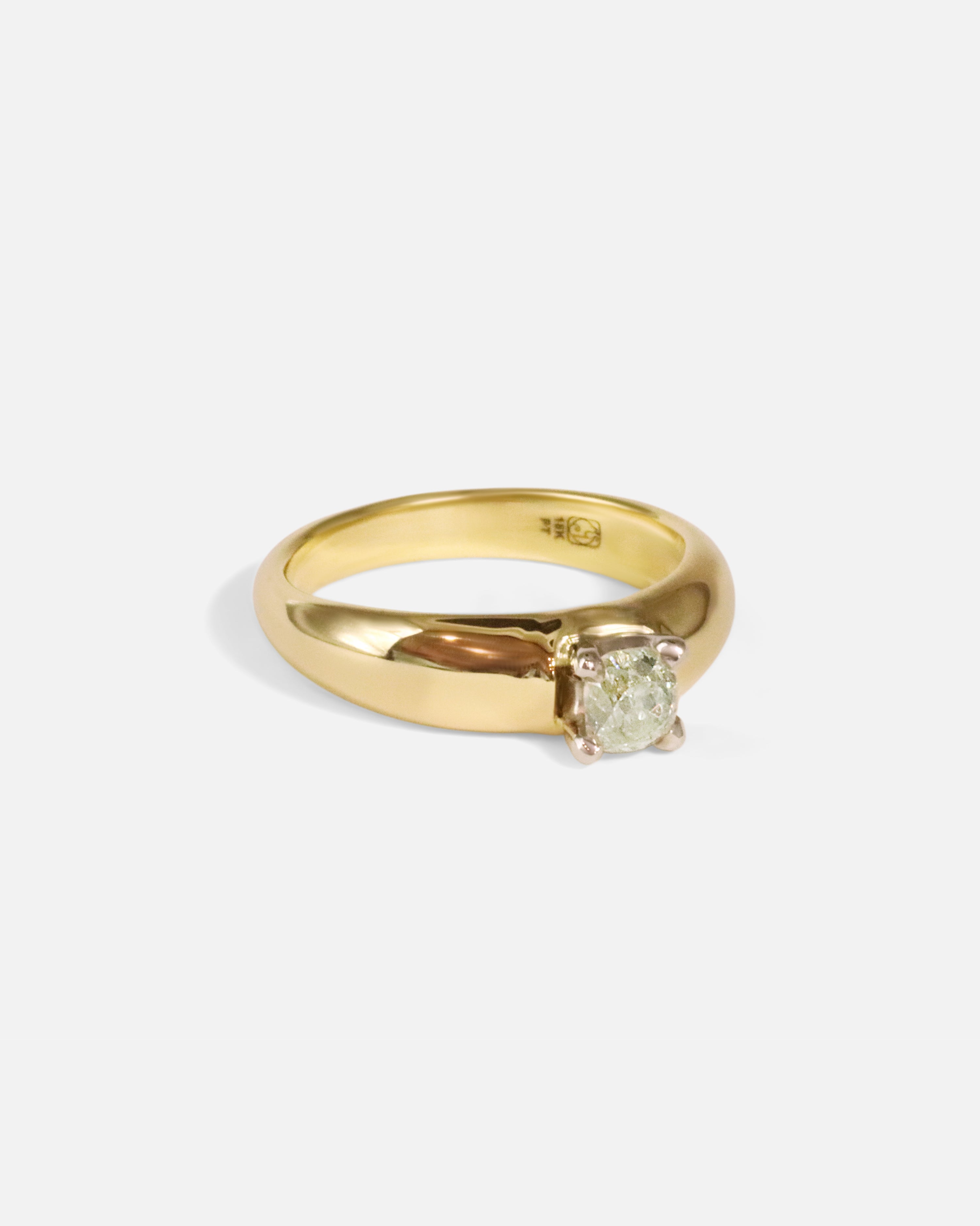 Angled side view of Soft Crest / Old Mine Cut Diamond Ring by Young Sun Song