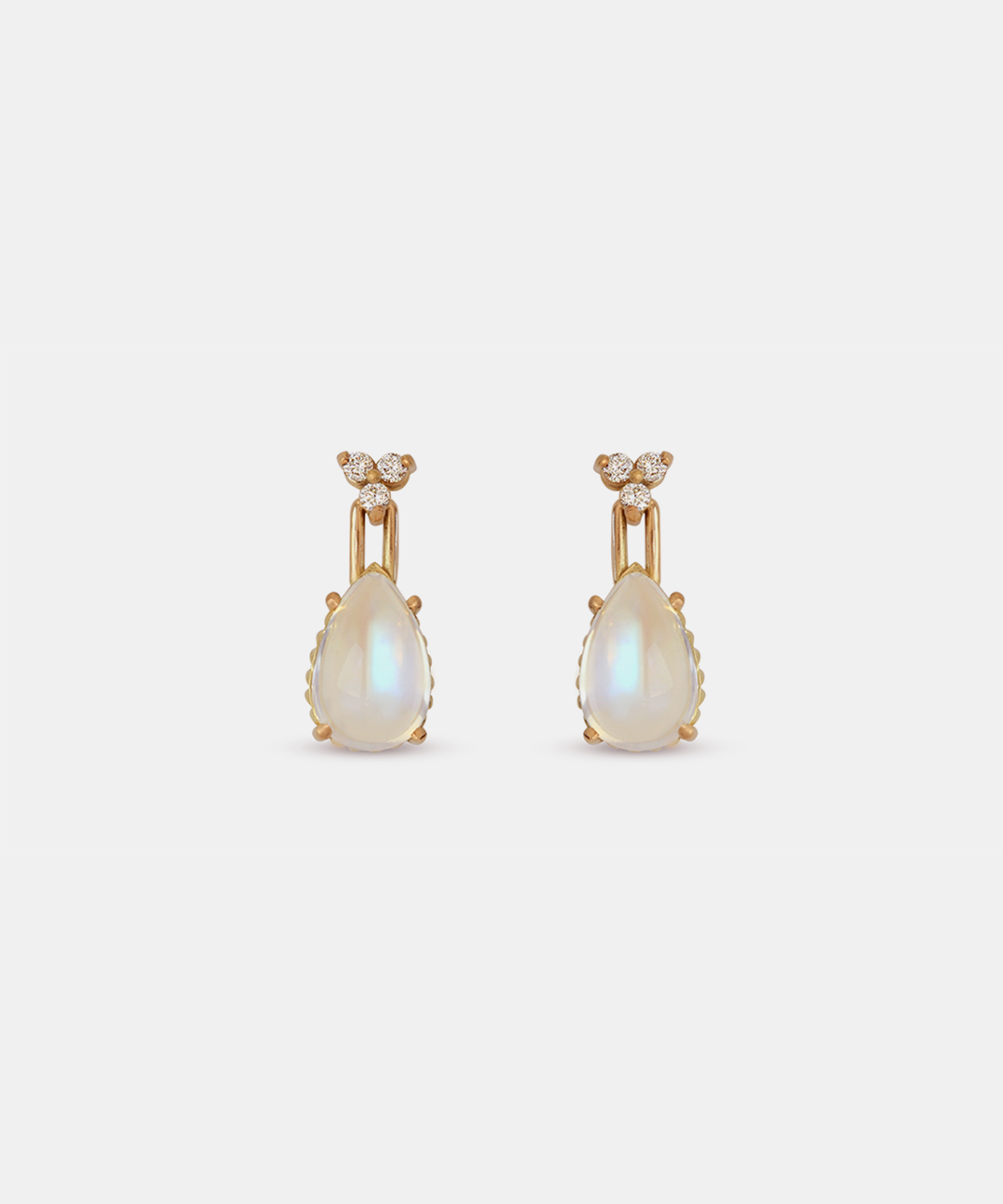 Front view of Skull Moonstone and Diamond Drop Earrings