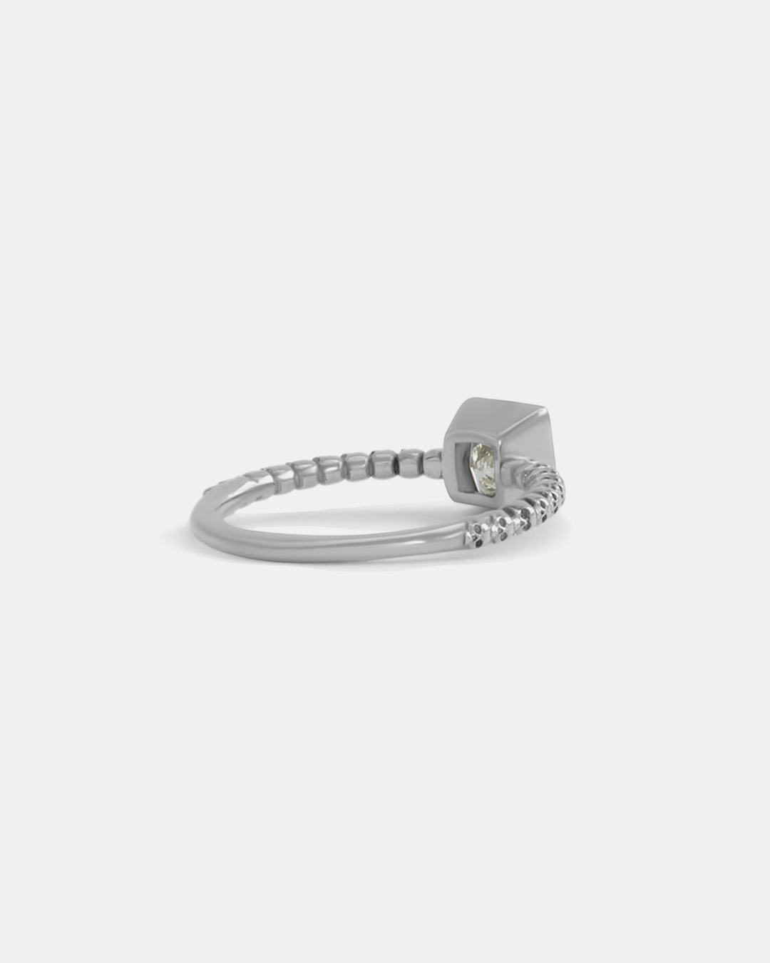 Back angled view of Square Bezel Skull Shank / White Diamond 