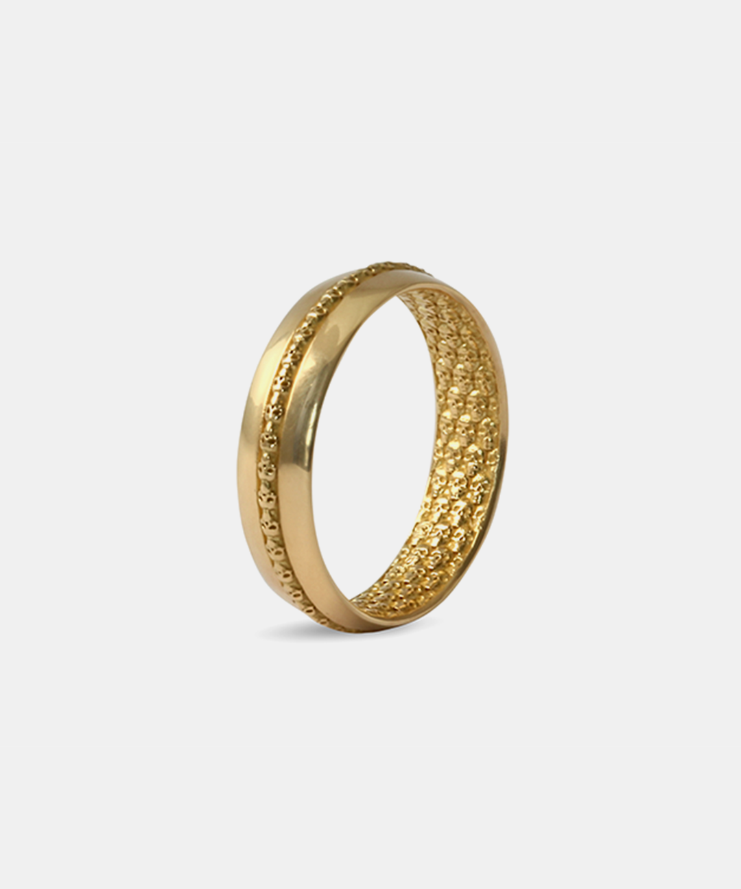 Angled side view of Above and Below Band / Medium in 14k yellow gold
