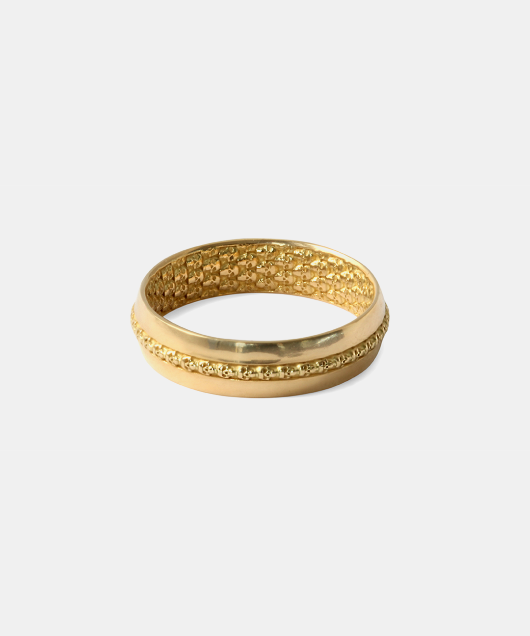 Angled side view of Above and Below Band / Medium in 14k yellow gold
