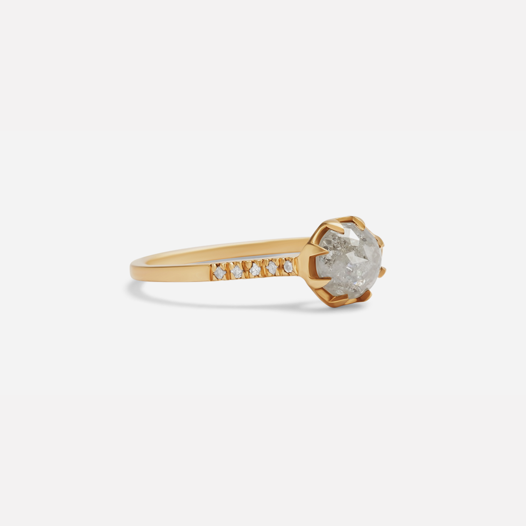Pave 8 Octagon / Salt + Pepper Diamond + Yellow Gold By fitzgerald jewelry in ENGAGEMENT Category
