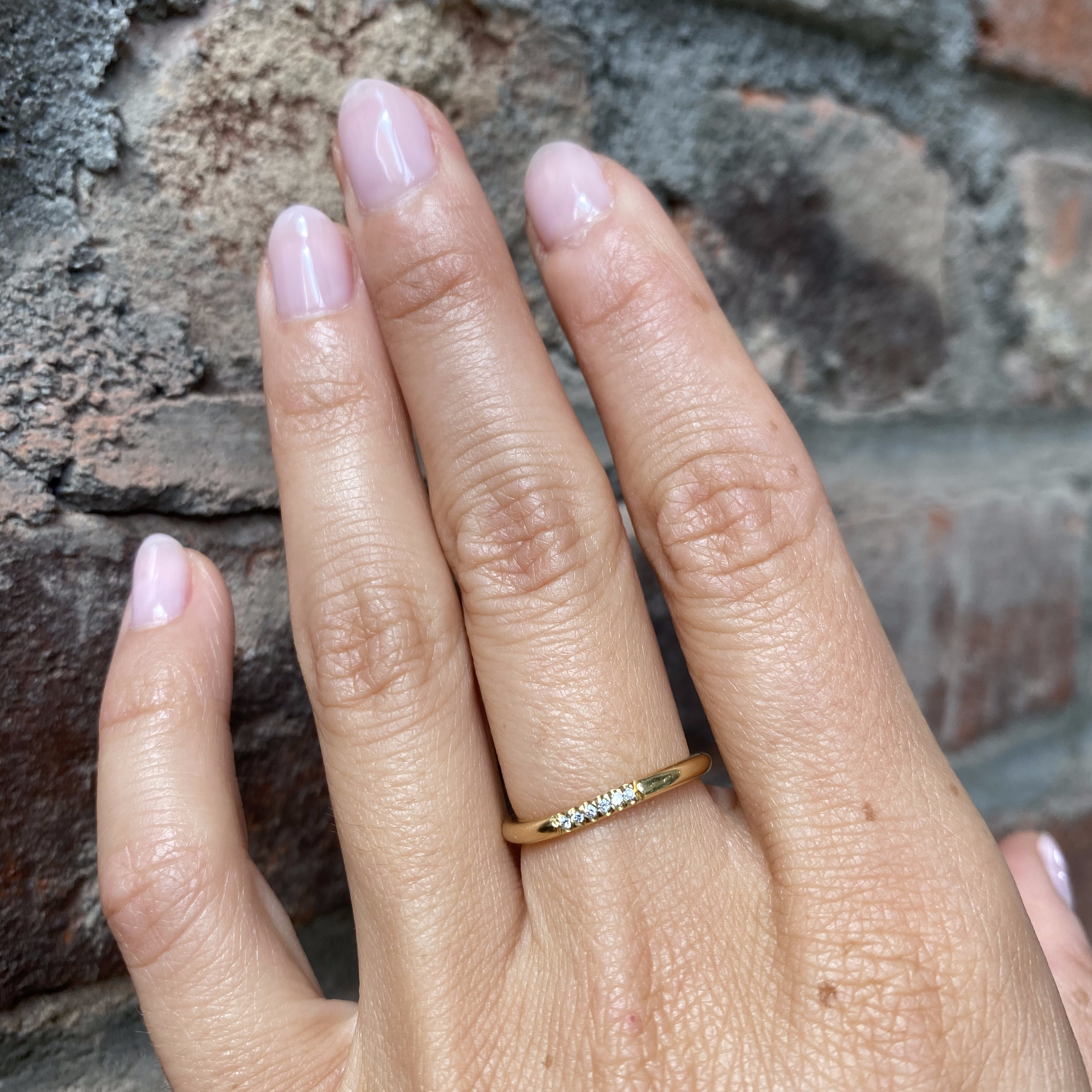 Wave Band / Small Pave 6 Diamonds Ready To Ship 18k Yellow Gold in Size 6.75 with Polished Finish By Hiroyo in WEDDING Category