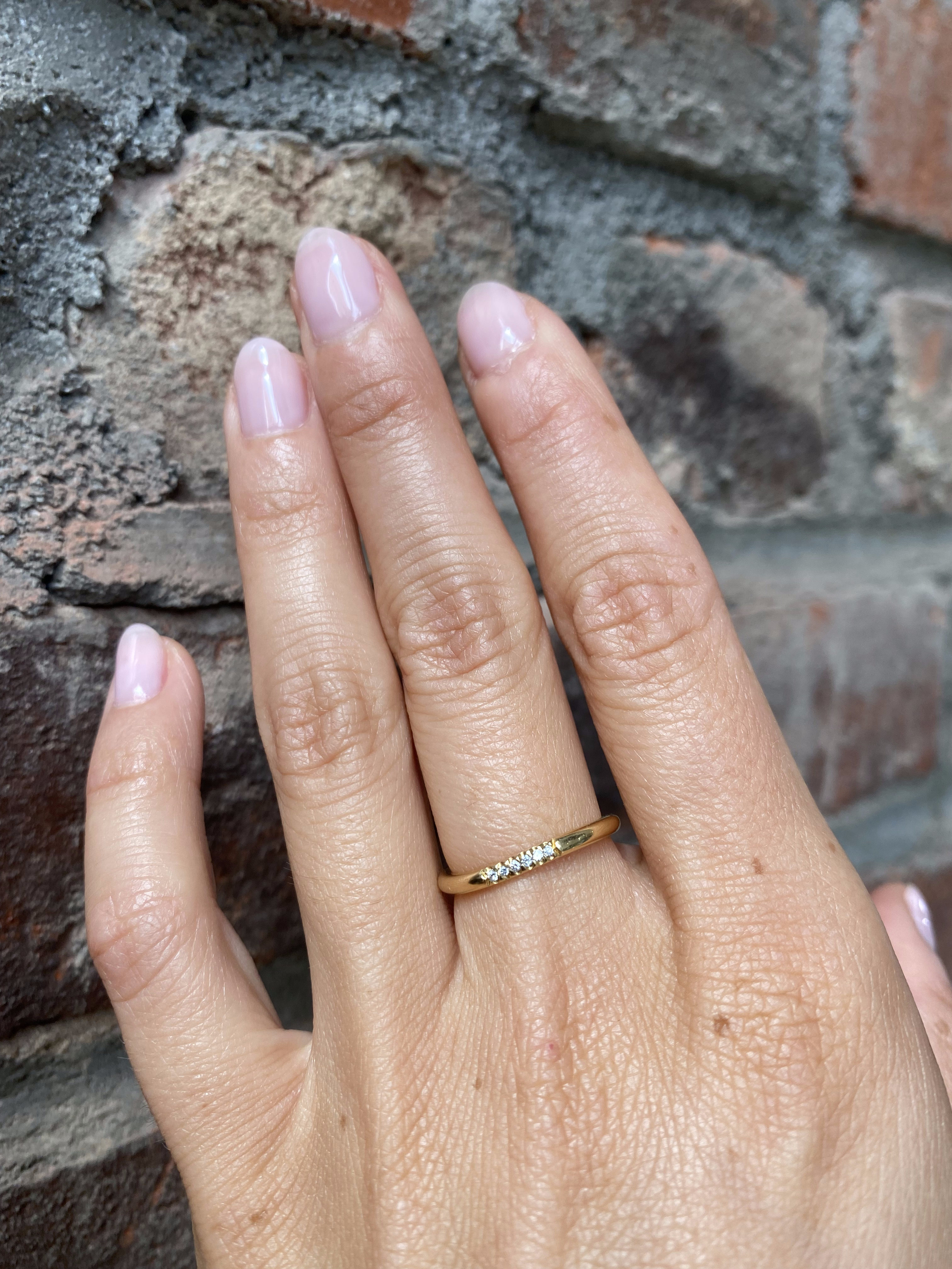 Wave Band / Small Pave 6 Diamonds Ready To Ship 18k Yellow Gold in Size 6.75 with Polished Finish By Hiroyo in WEDDING Category