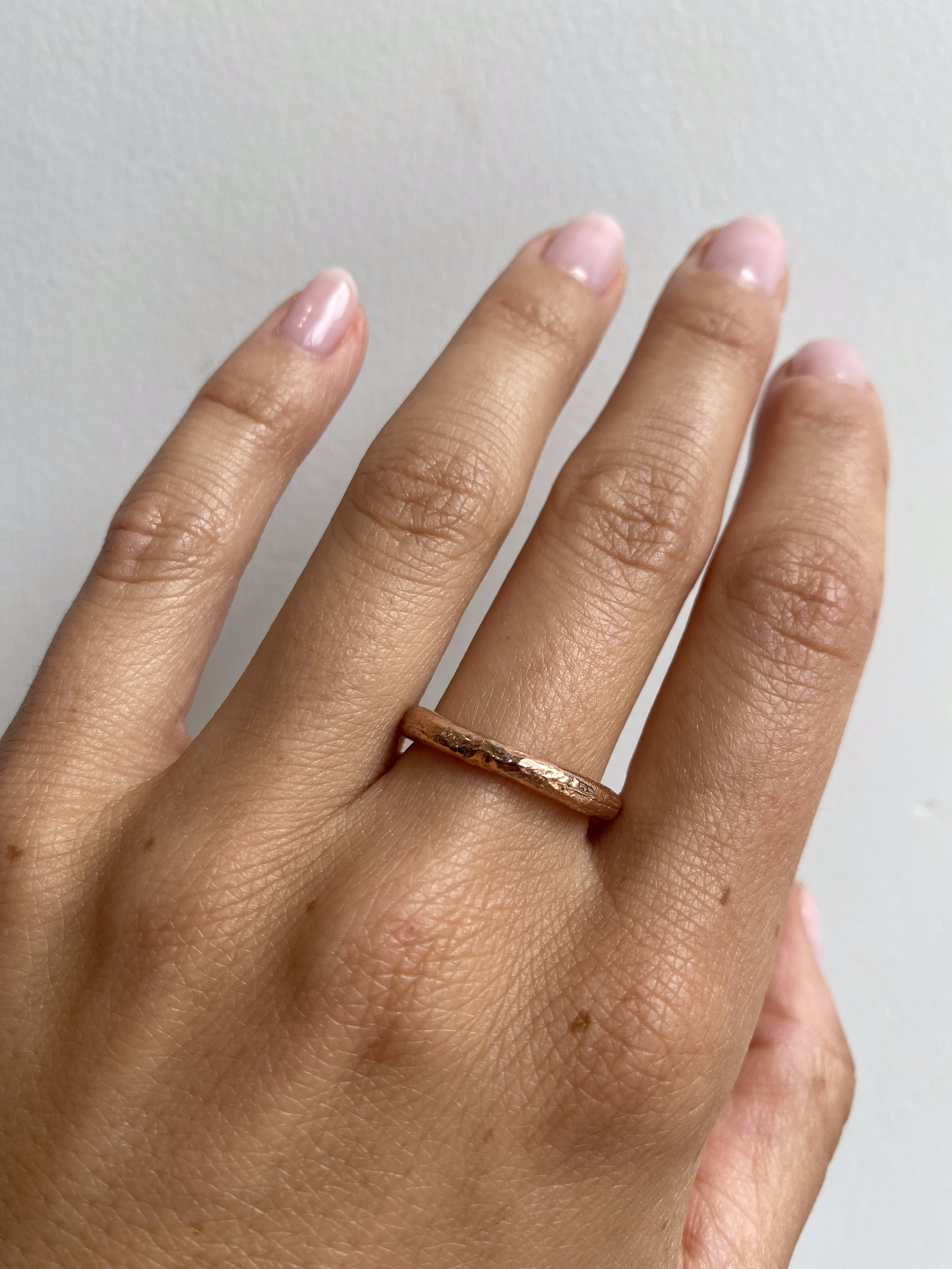 Round Band / 3.25mm Reticulated Ready To Ship 14K Rose Gold Florentine in Size 8.25 By fitzgerald jewelry in WEDDING Category