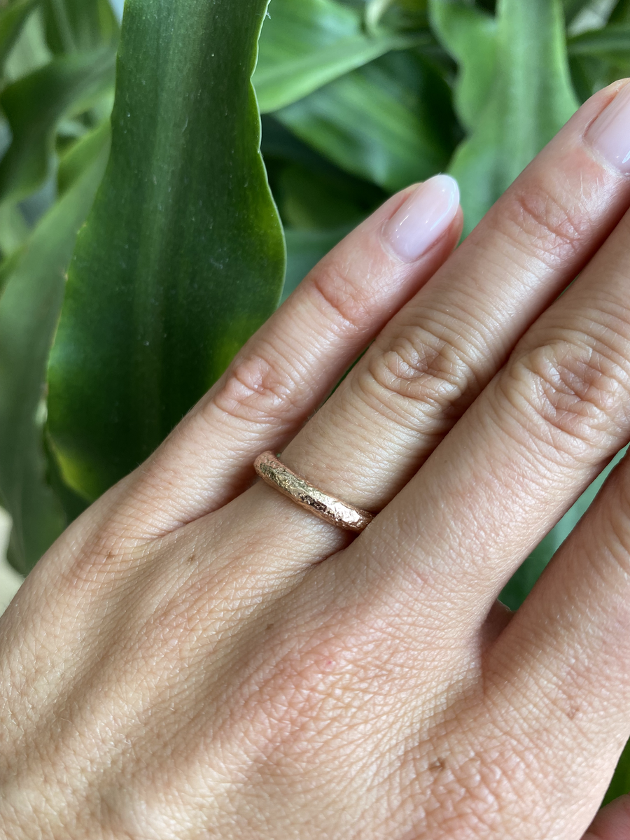 Round Band / 3.35mm Reticulated Ready To Ship 14K Rose Gold in Size 5 with Polished Finish By fitzgerald jewelry in WEDDING Category