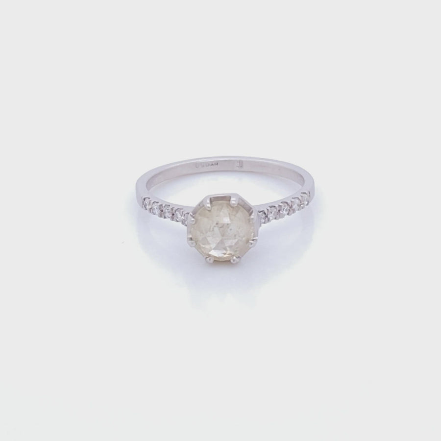 Pave 8 Octagon / Yellowish Diamond + Platinum