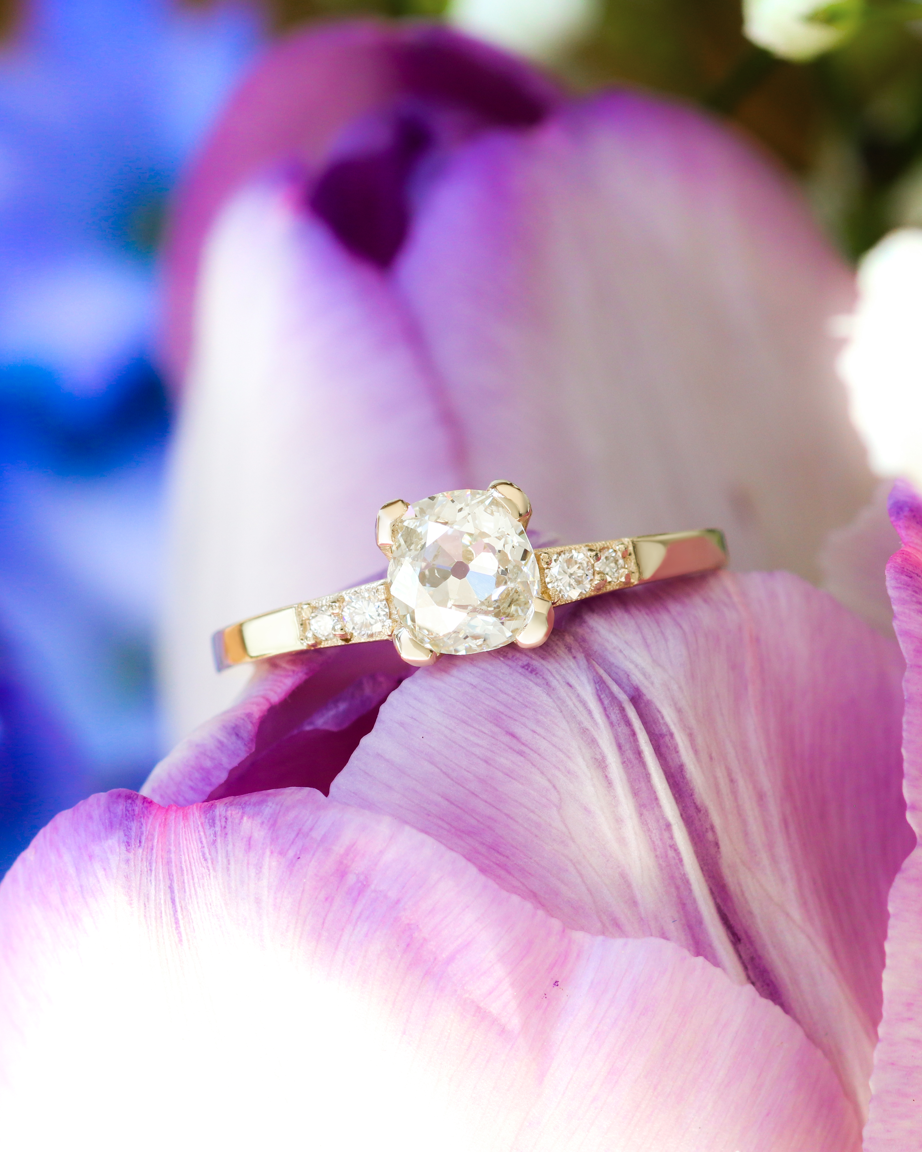 Antique Cushion Ring / Old Mine Cut Diamond By Nishi in ENGAGEMENT Category