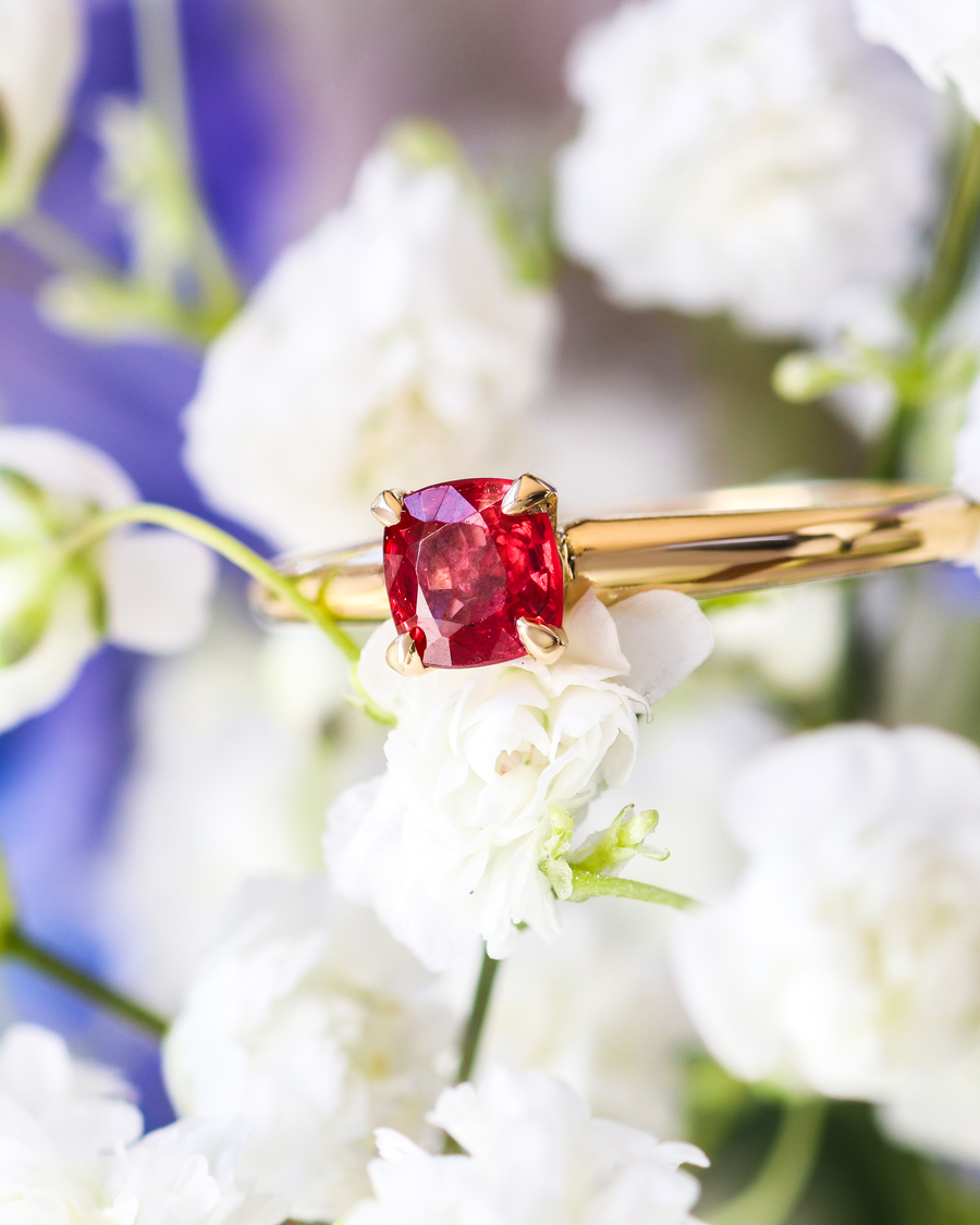 Solitaire Ring / Red Spinel By Nishi in ENGAGEMENT Category